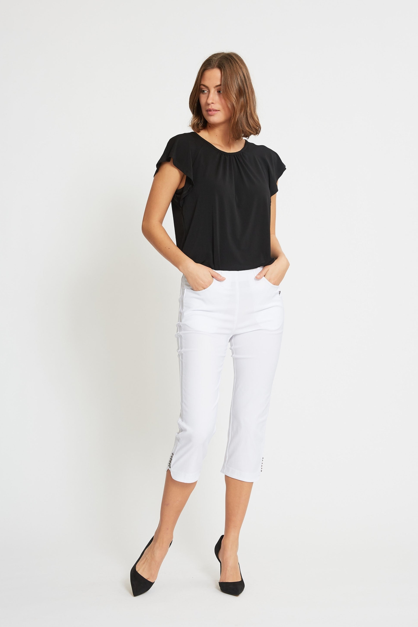 LAURIE Damen vegan Hose Dora Regular Capri WeiÃŸ