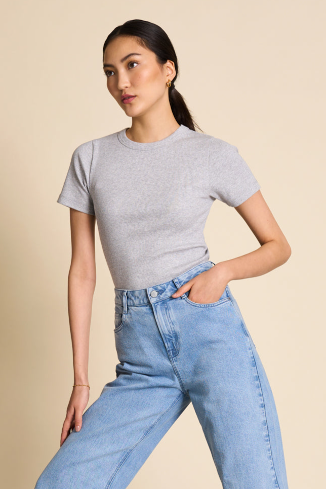 JAN N JUNE JAN 'N JUNE Damen vegan T-Shirt Rippe Nil Hellgrau