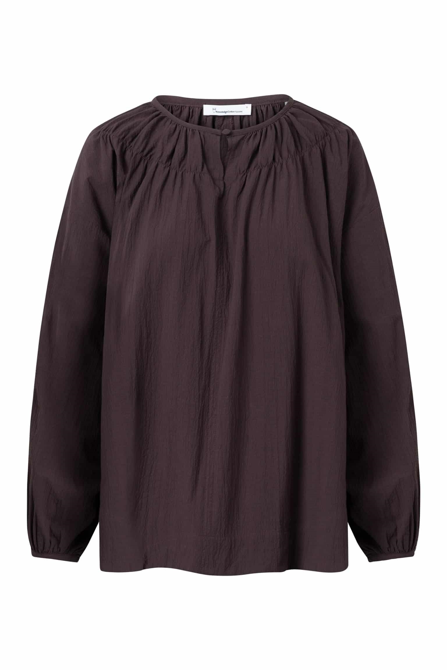 KnowledgeCotton Apparel Damen vegan Hemd Seersucker A-Shape Braun