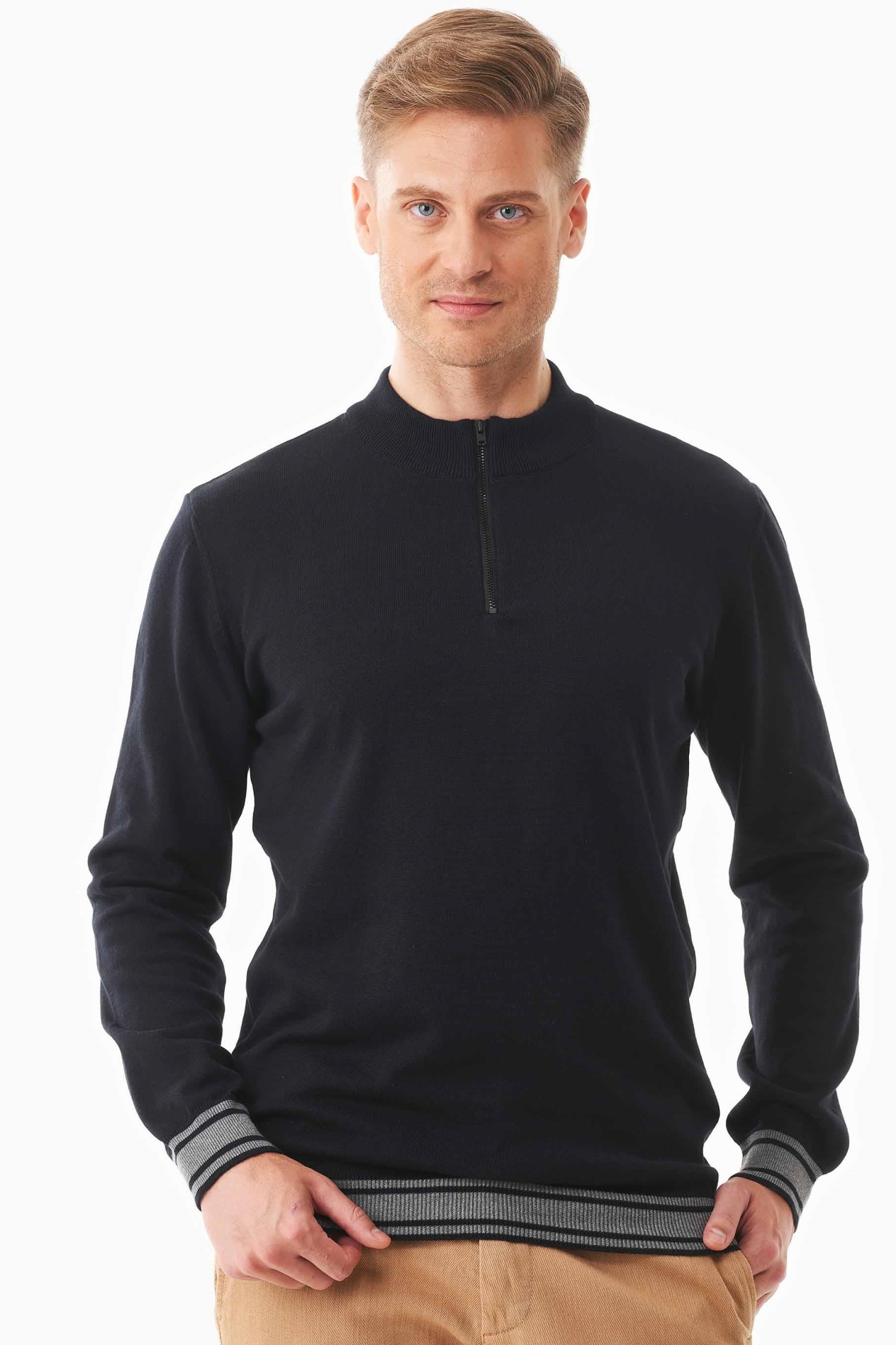 ORGANICATION Herren vegan Pullover Troyer Kragen Biologisch Baumwolle Schwarz