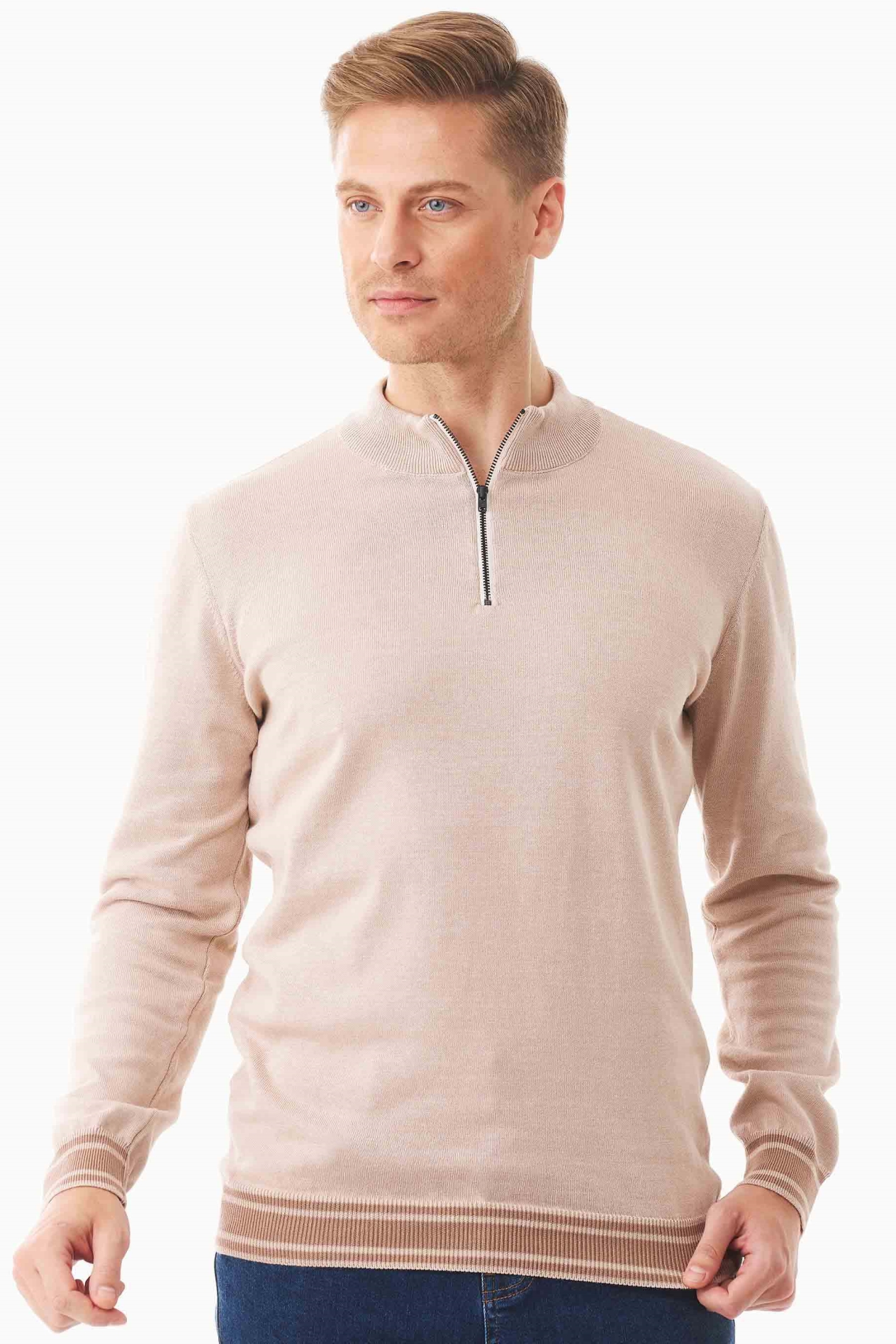 ORGANICATION Herren vegan Pullover Troyer Kragen Biologisch Baumwolle Beige