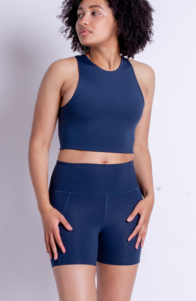 Girlfriend Collective womens vegan High Rise Run Shorts Compressive Midnight