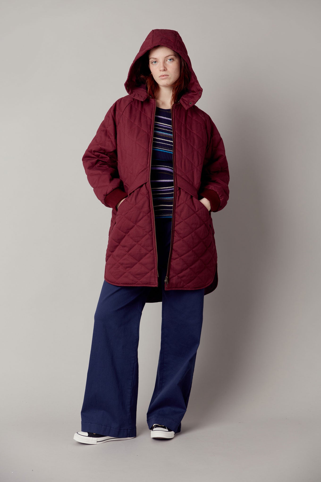 KOMODO womens vegan Coat Daniella Organic Cotton Wine Red