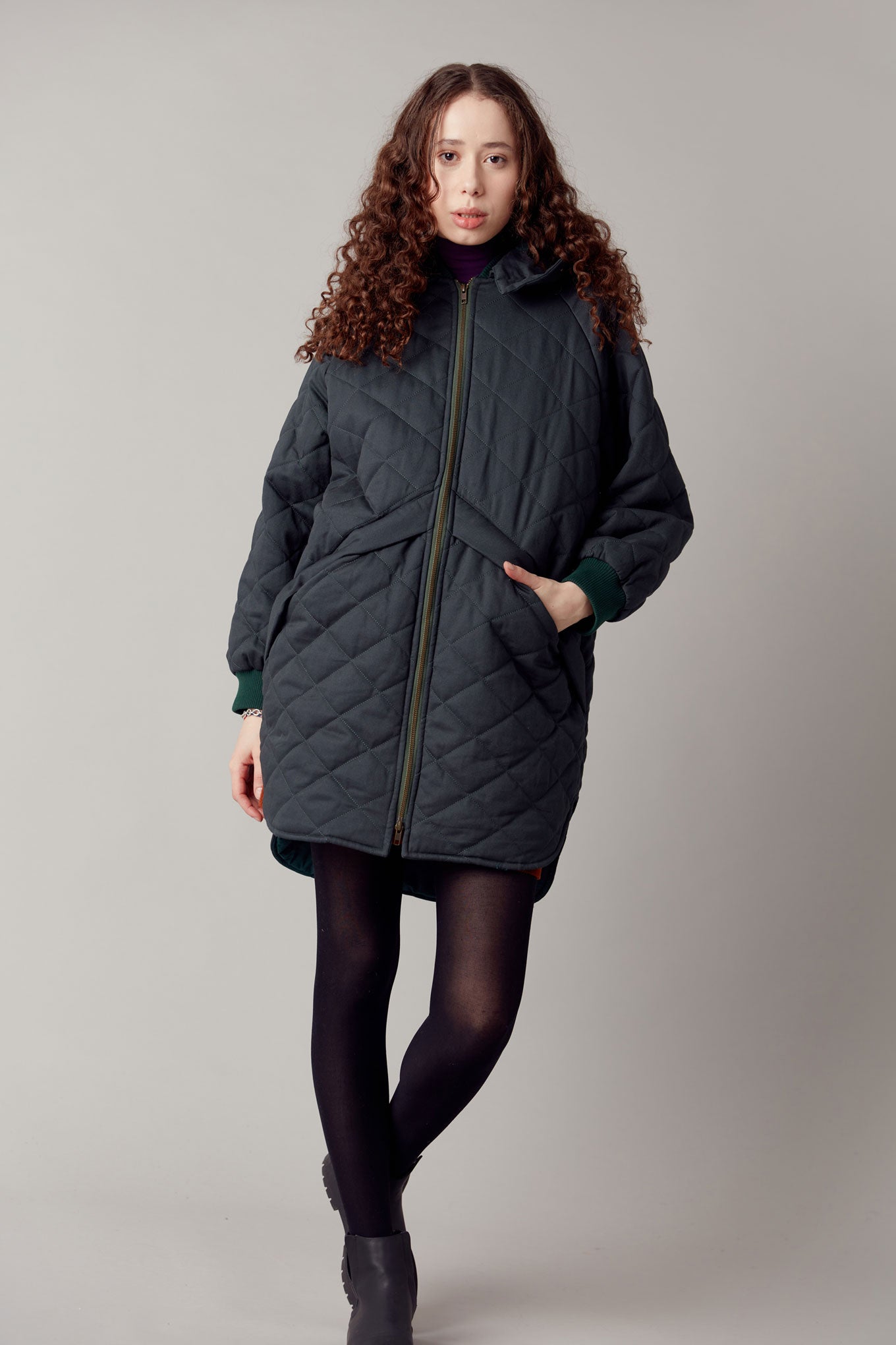 KOMODO womens vegan Coat Daniella Organic Cotton Ivy Green