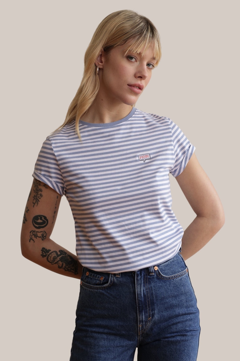 Hafendieb womens vegan Moin T-Shirt Light Blue Stripes