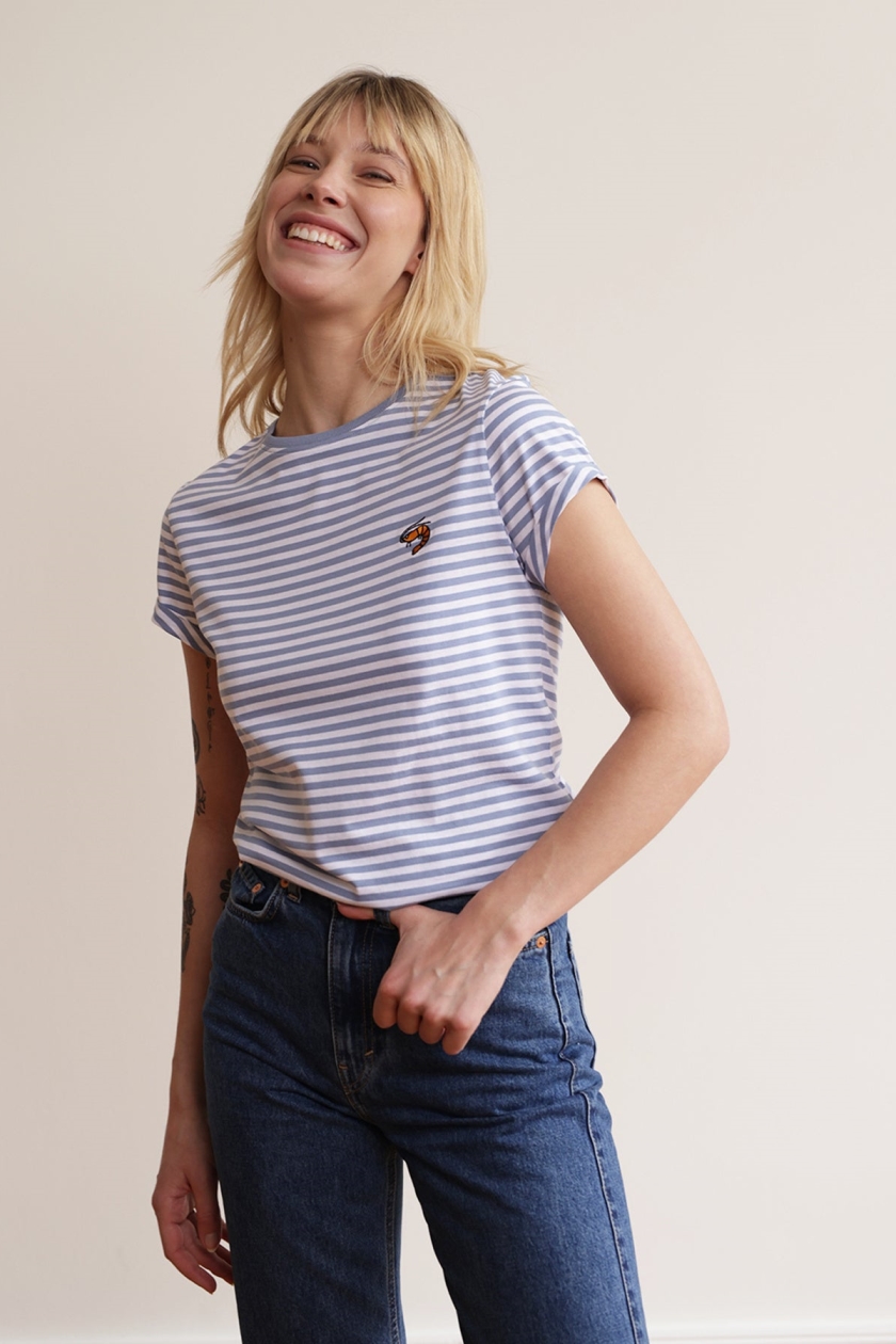 Hafendieb womens vegan Granaat T-Shirt Light Blue Stripes