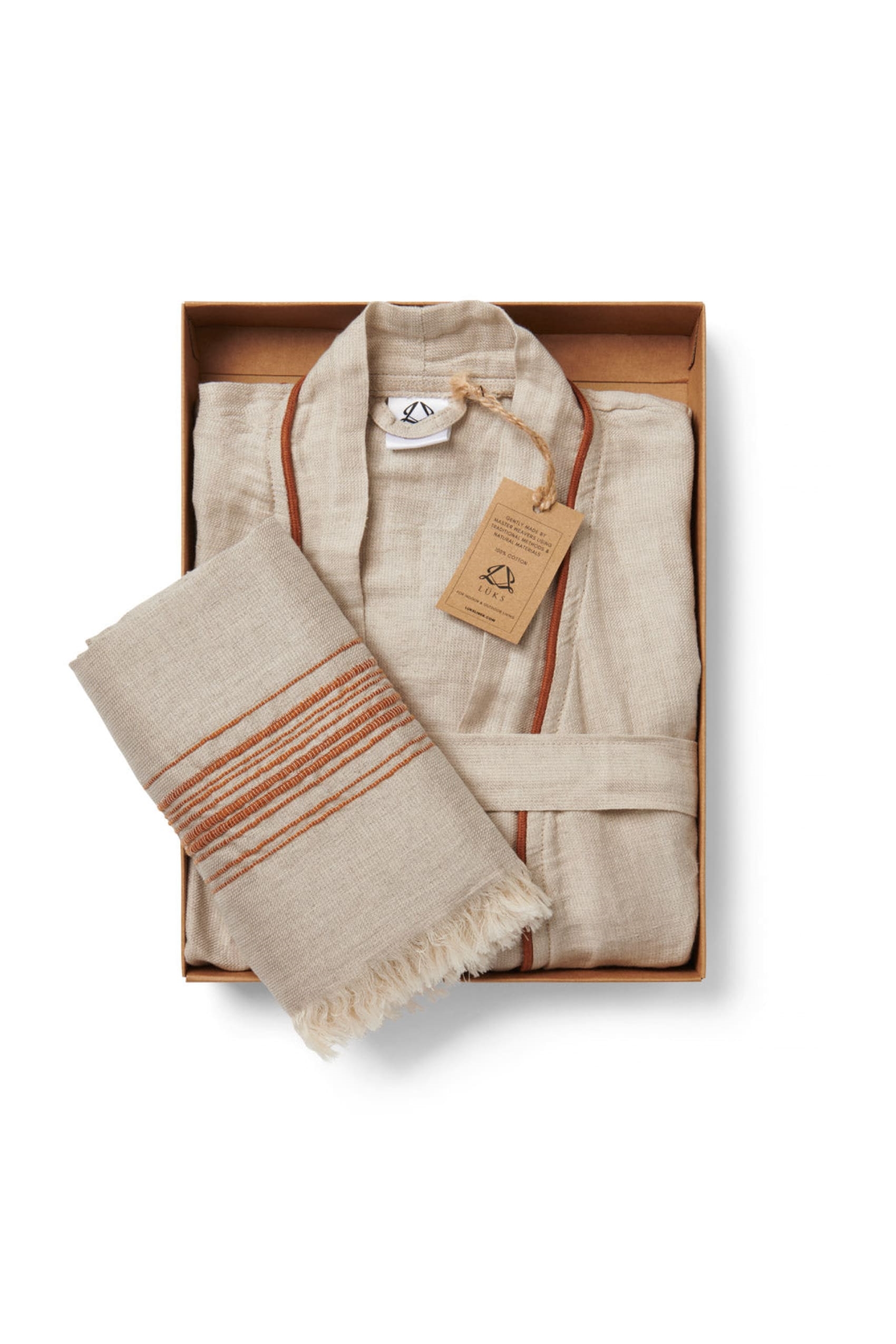 Image of Luks unisex vegan Luxe Linnen Loungewear Cadeauset Ceren Oranje