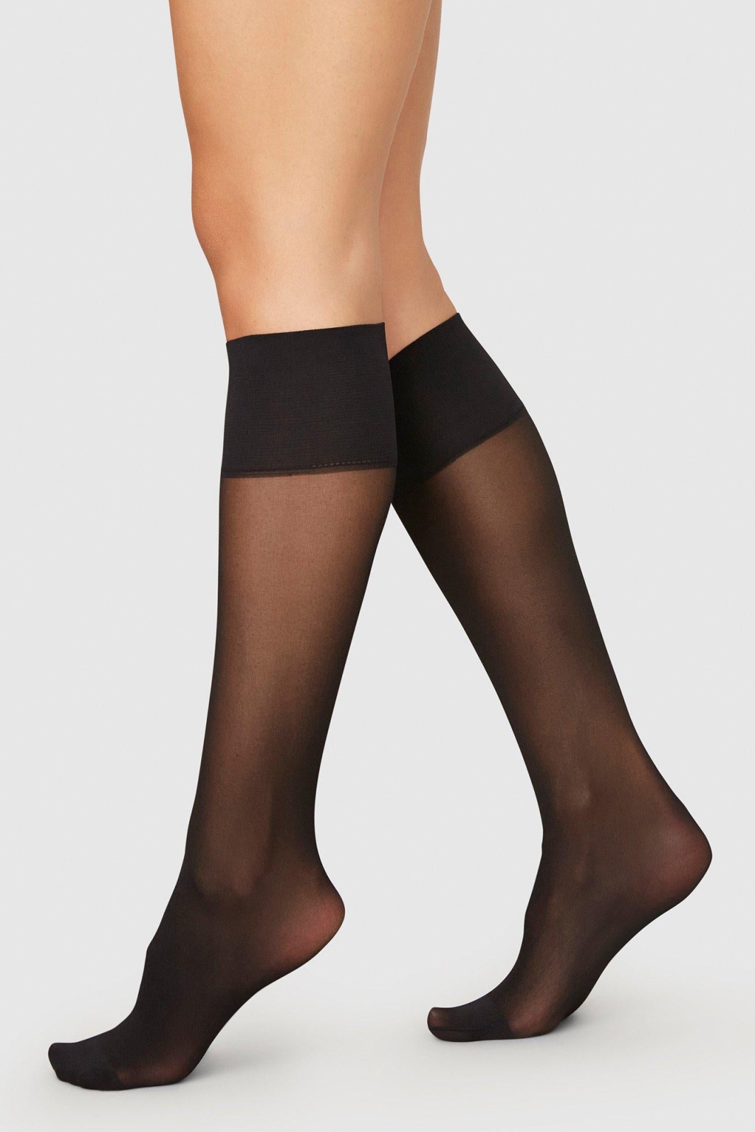 Swedish Stockings womens vegan Knee-Highs Elin Black 2-Pack