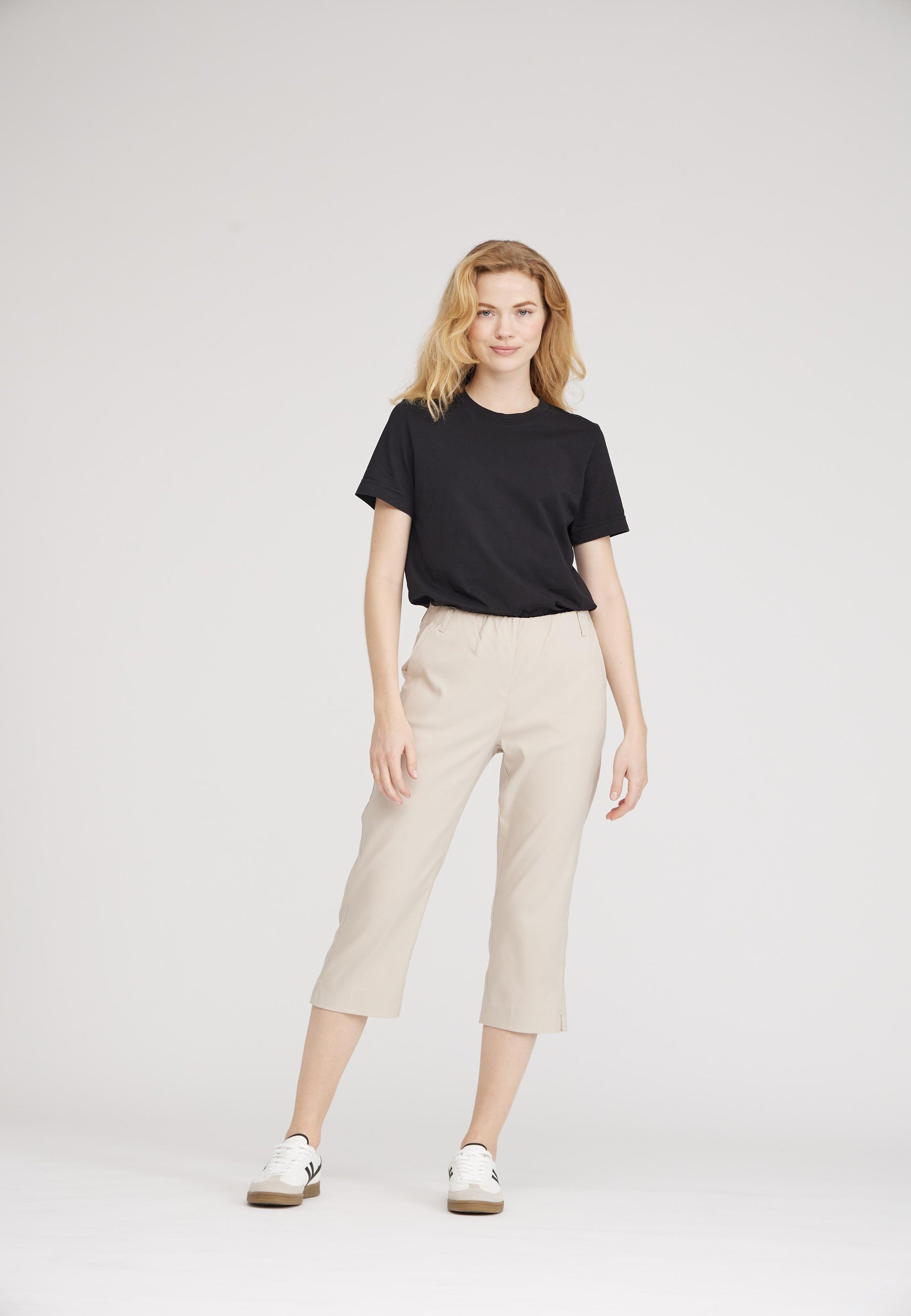 LAURIE Damen vegan Hose Taylor Regular Capri Mittellang Grau Sand
