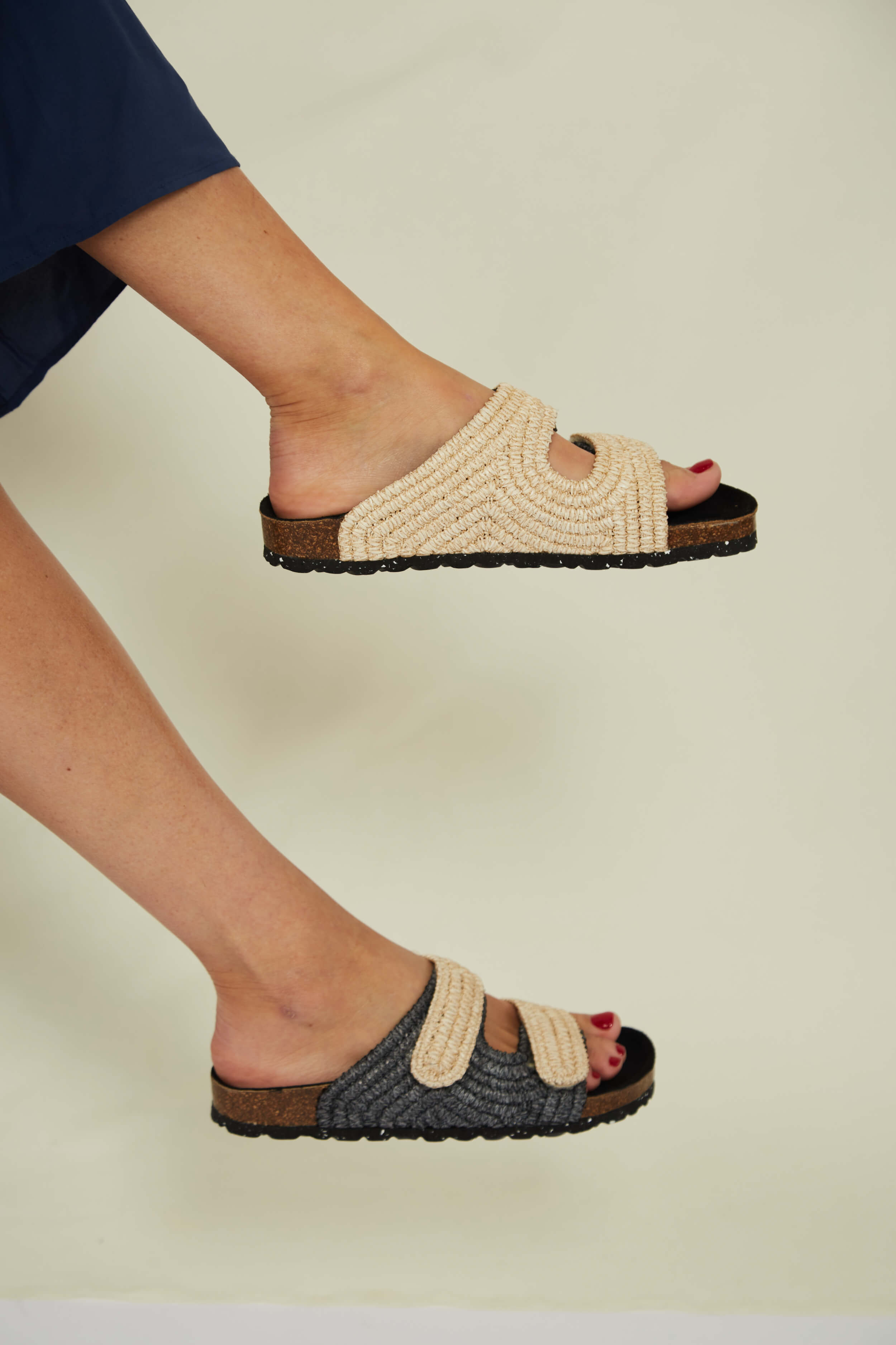 Image of Momoc dames vegan Sandalen Rafia Zandgrijs