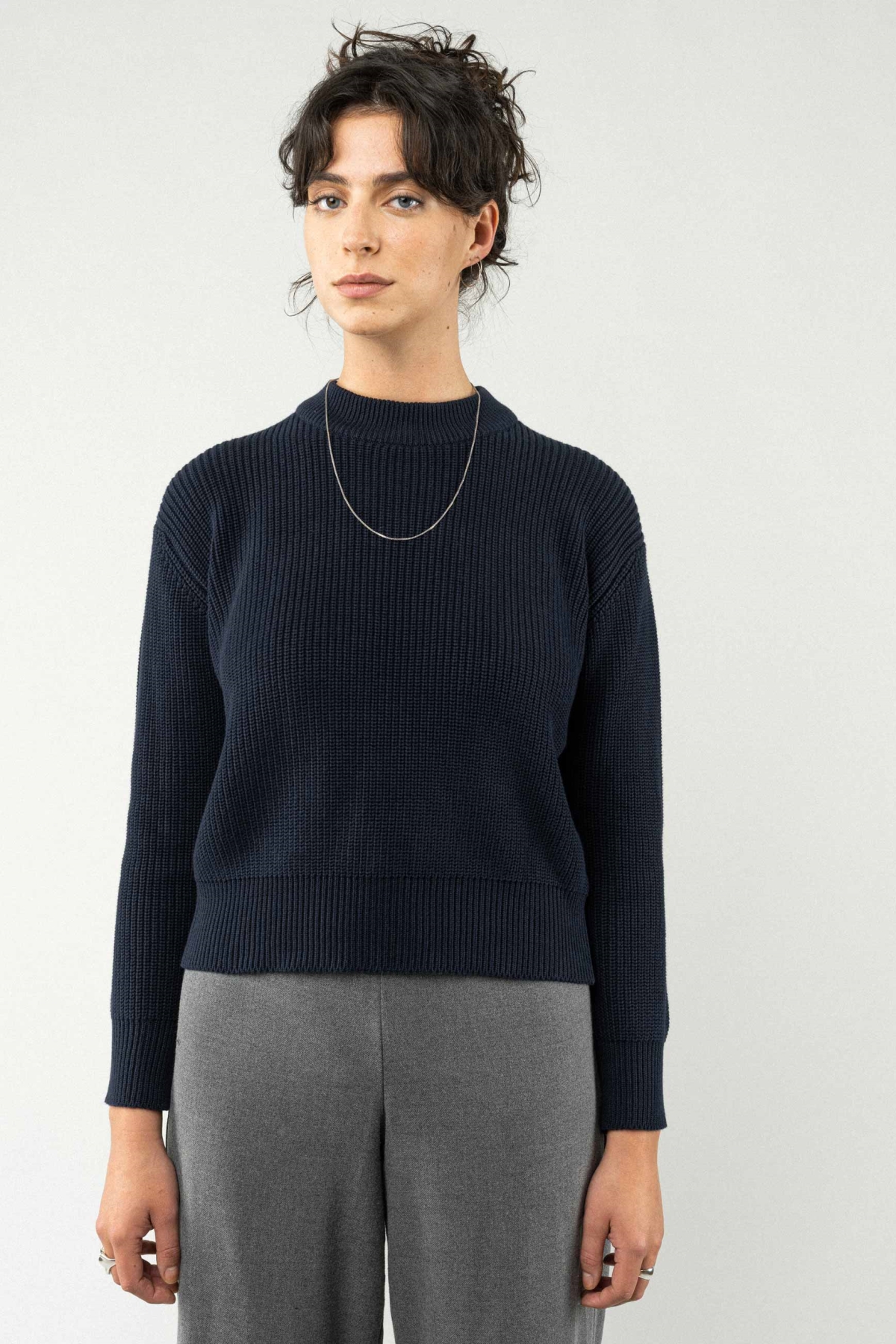 MELA Damen vegan Rippenstrickpullover Manika Navy