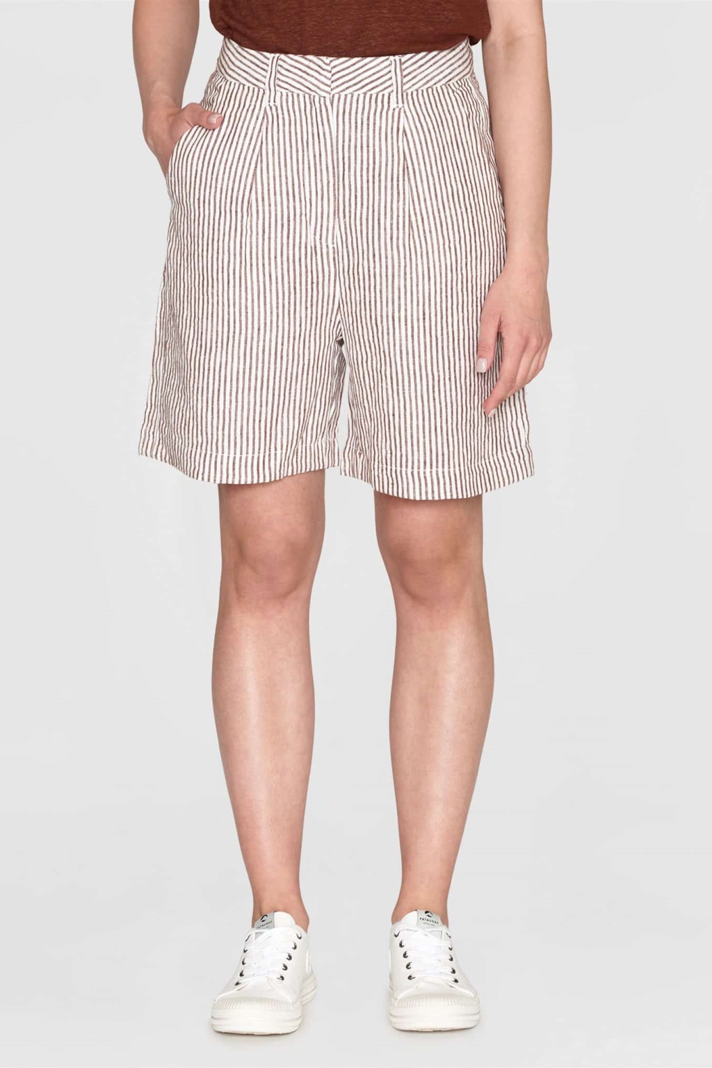 KnowledgeCotton Apparel Damen vegan Weit Gestreifte Shorts Posey WeiÃŸ