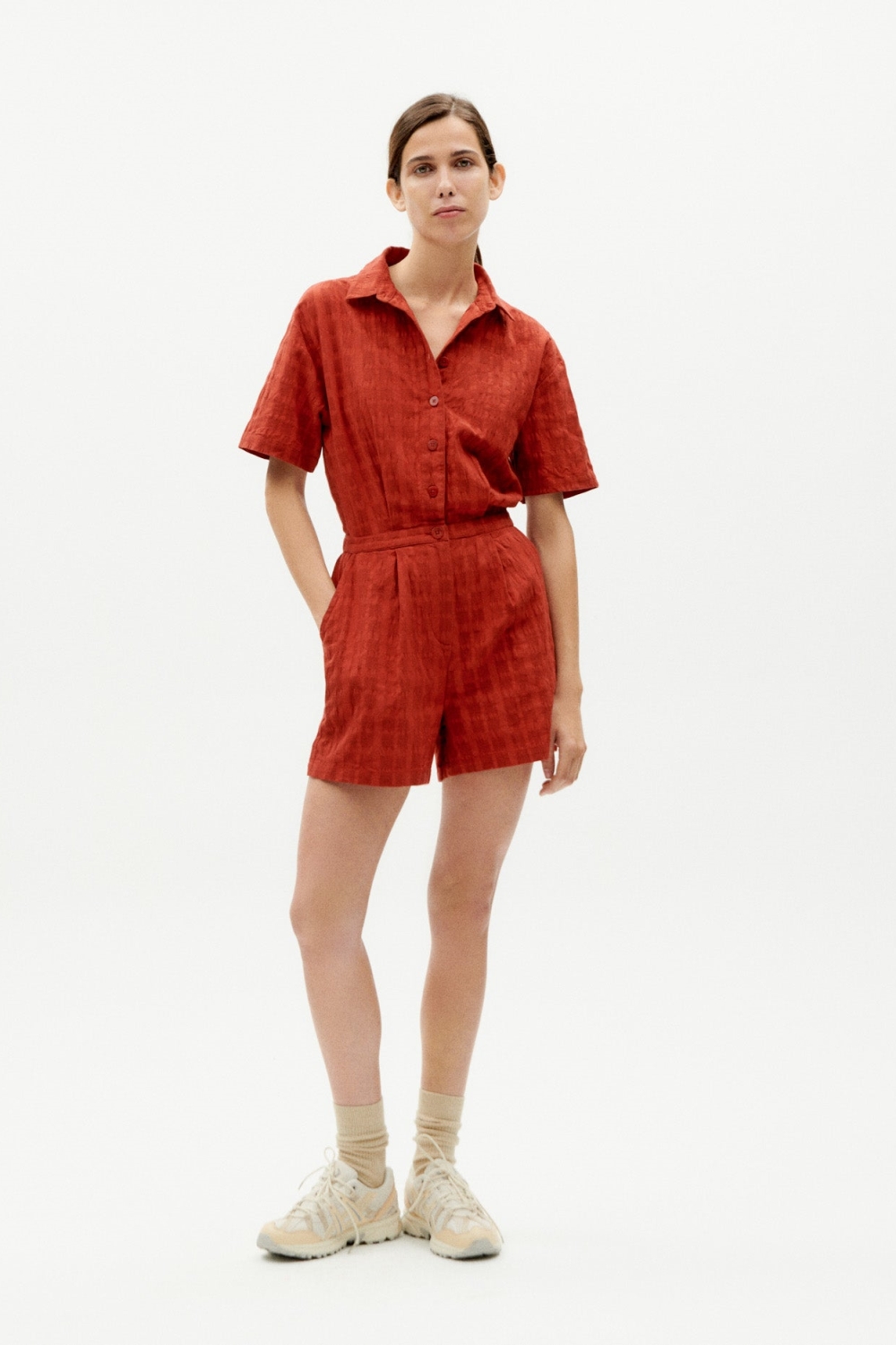 Thinking mu Damen vegan Spielanzug Agata Check Rot