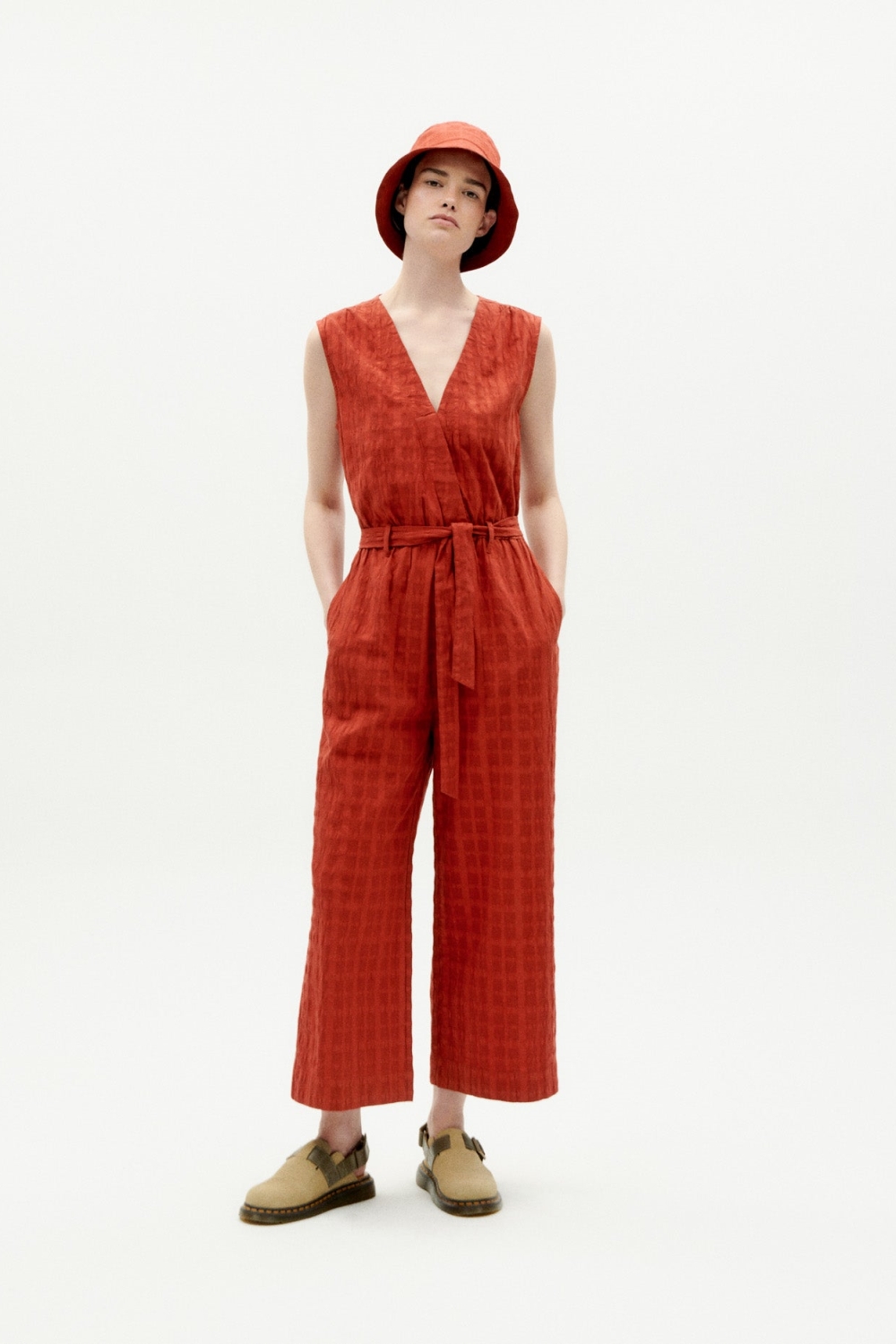 Thinking mu Damen vegan Jumpsuit Winona Rot Kariert