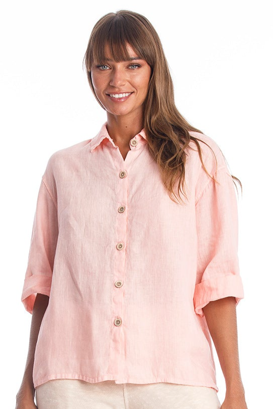 Image of RAVENS VIEW IBIZA dames vegan Blouse Zomer Pink Panther