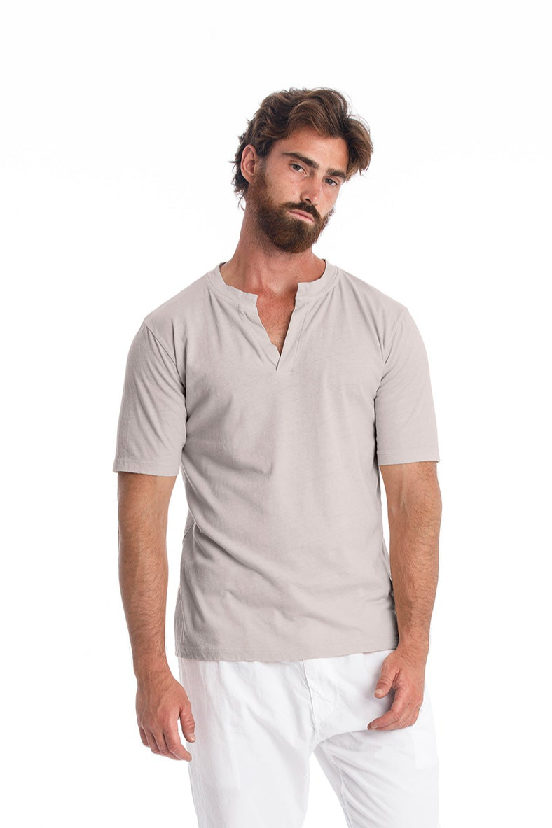 RAVENS VIEW IBIZA Herren vegan Leinen Tee Cruise Steingrau