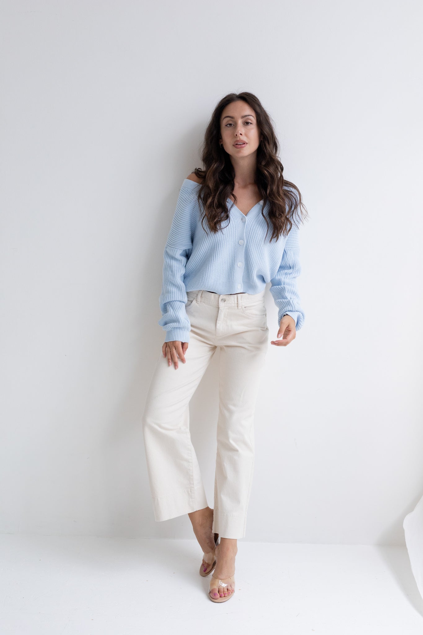 STORY OF MINE Damen vegan Kurze Strickjacke Hellblau