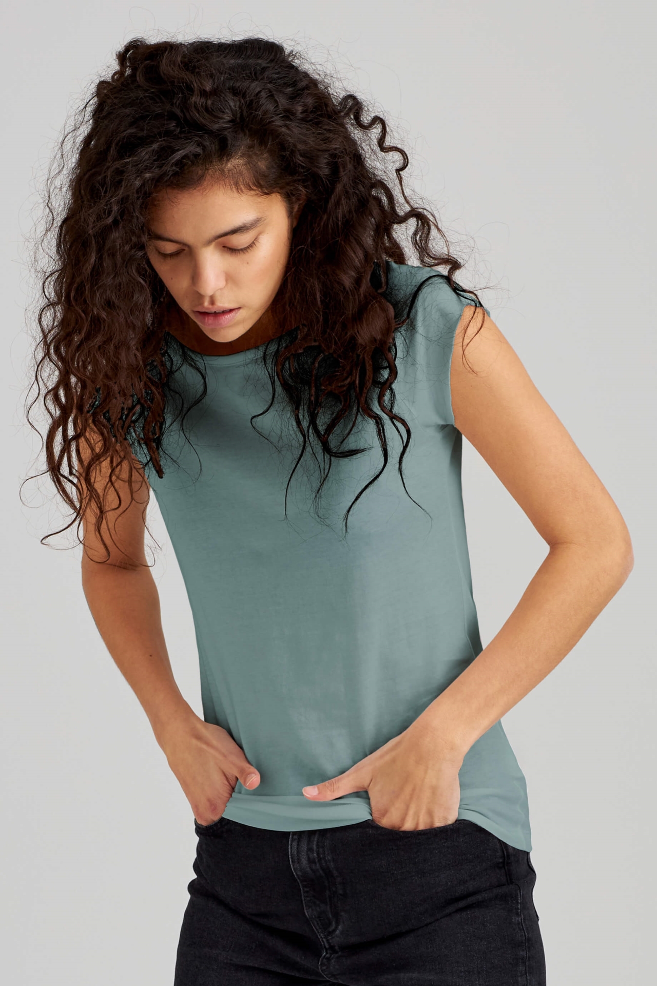 ThokkThokk womens vegan T-Shirt Tt01 Cap Sleeve Green Blue