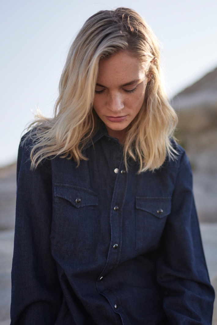 WOTE Damen vegan Denim-Hemd Dark-Indigo