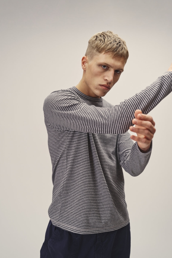 Image of WOTE mannen vegan Longsleeve Gestreept Donkerblauw Grijs