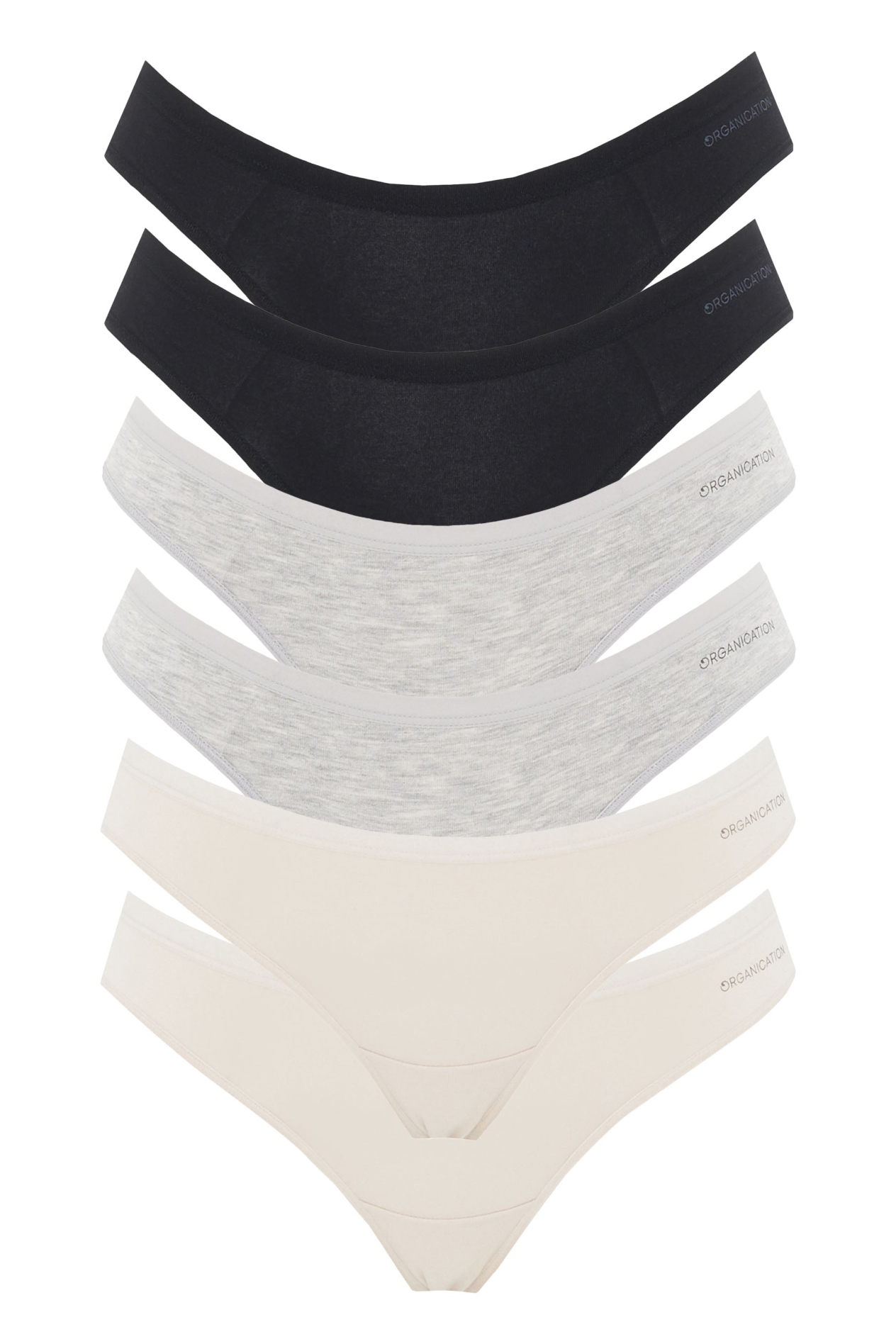 Image of ORGANICATION dames vegan Multipack 6-Pack String Kavinn Gebroken Wit, Grijs GemÃªleerd & Zwart