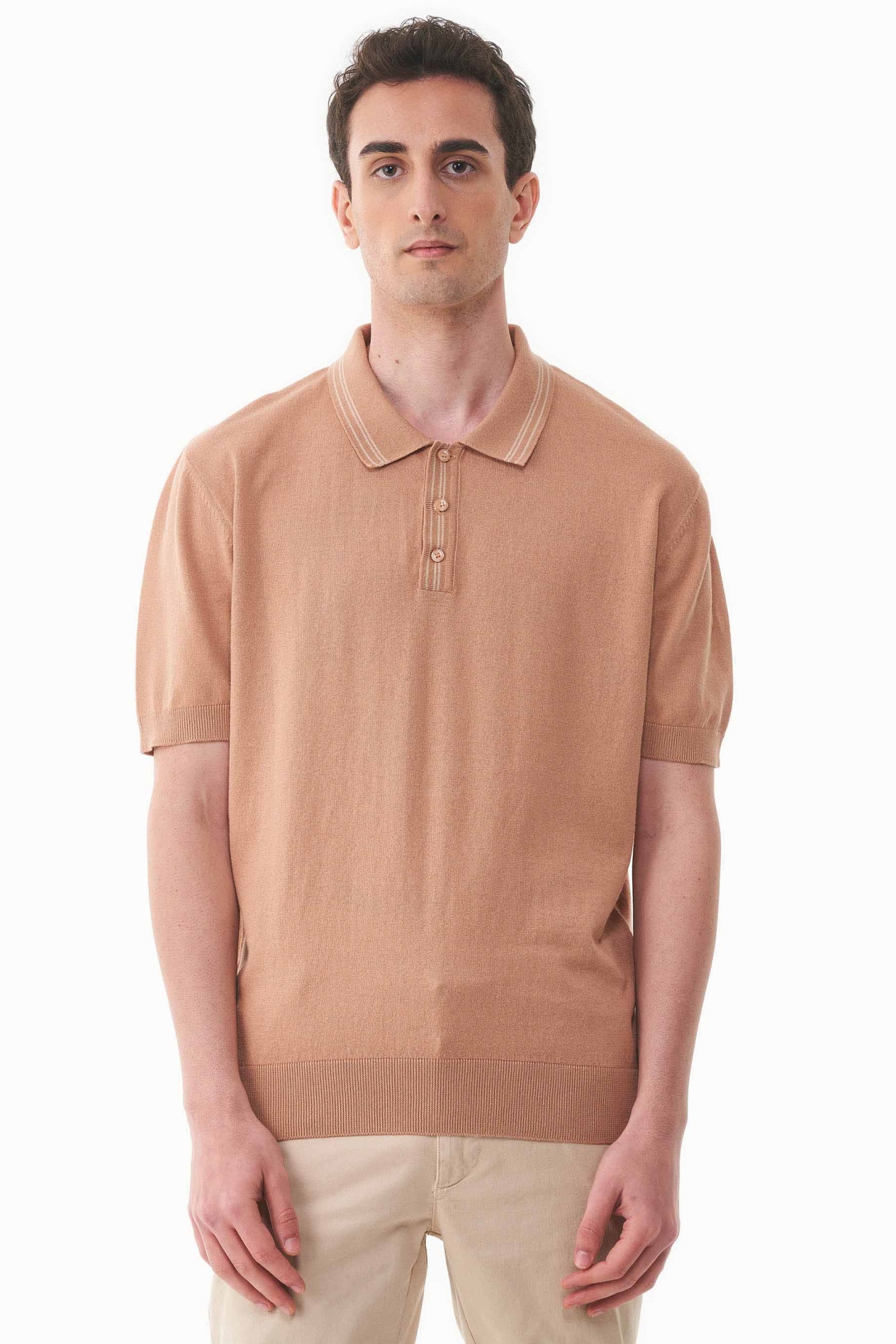 ORGANICATION Herren vegan Gestricktes Polohemd Hellbraun