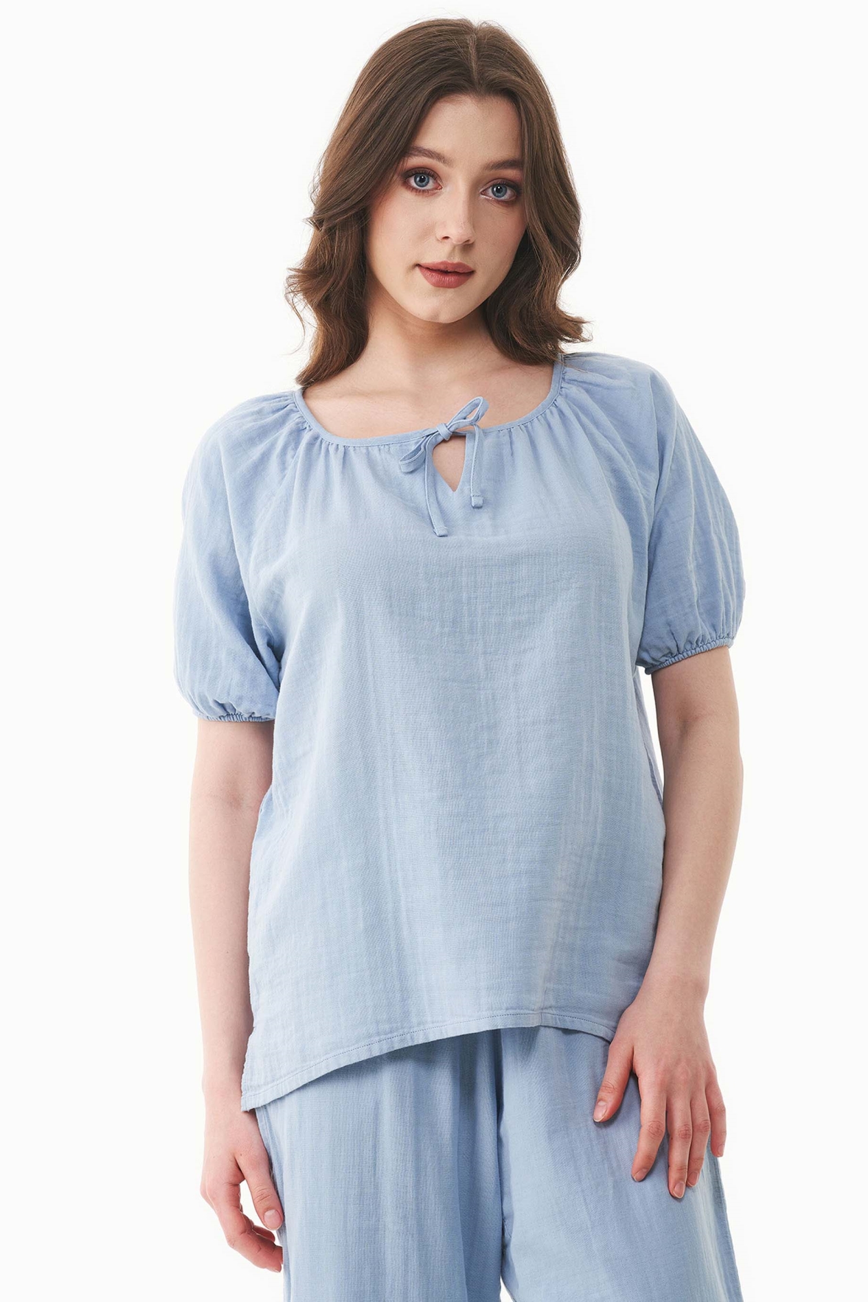 ORGANICATION Damen vegan Bluse Musselin Eisblau