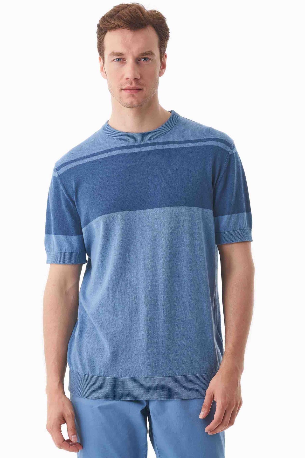 ORGANICATION Herren vegan Strickhemd Coronet Blue & Light Navy