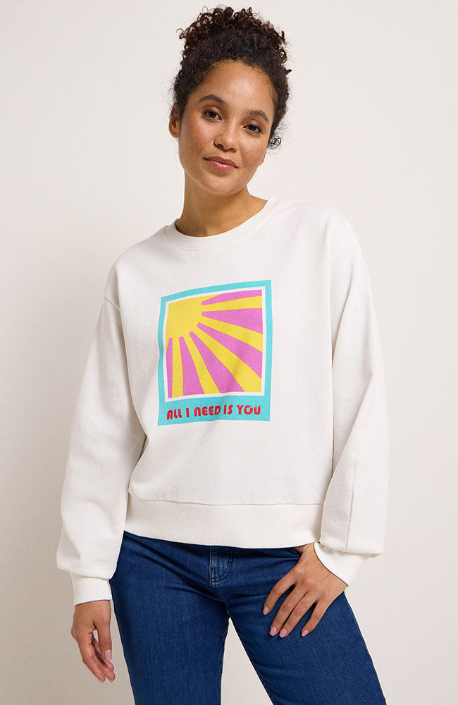 LANIUS Damen vegan Sweatshirt Statement Sun WeiÃŸ