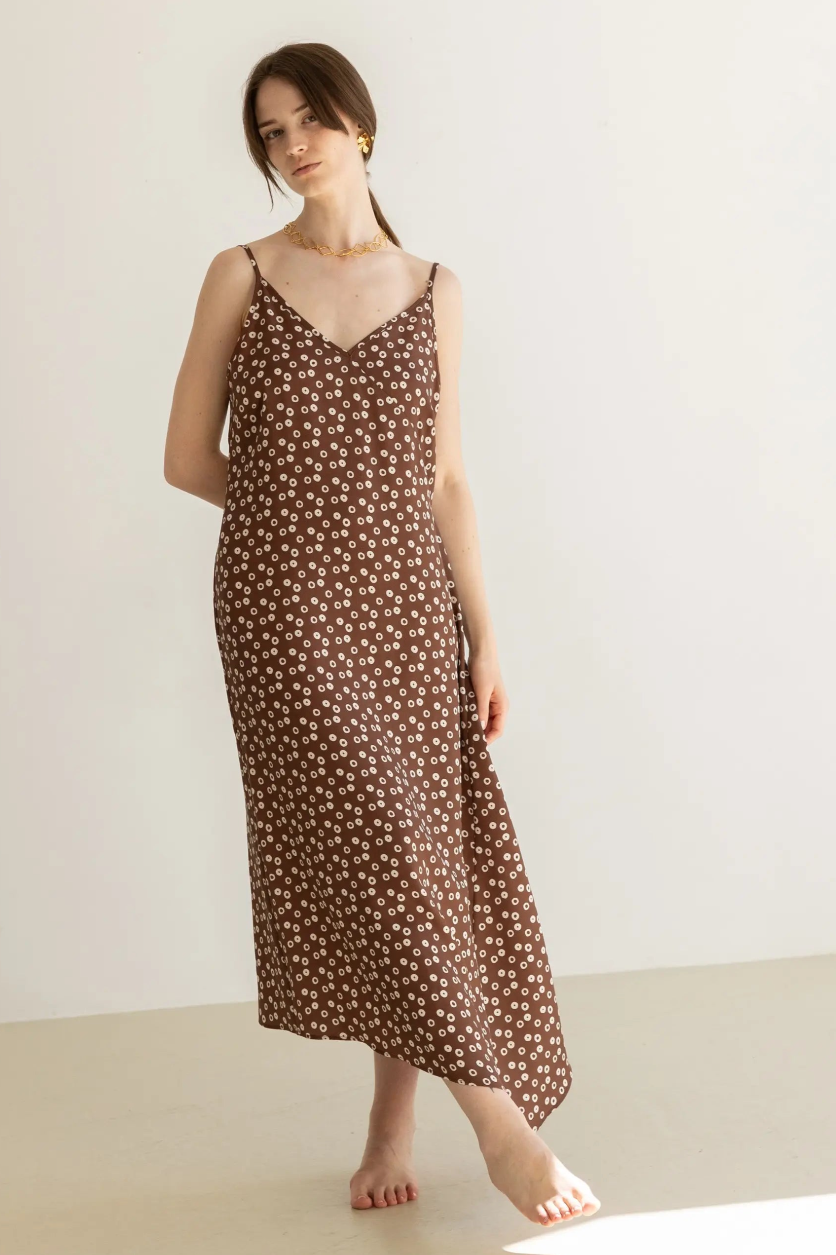 Clotsy Damen vegan Kleid Goldbraun