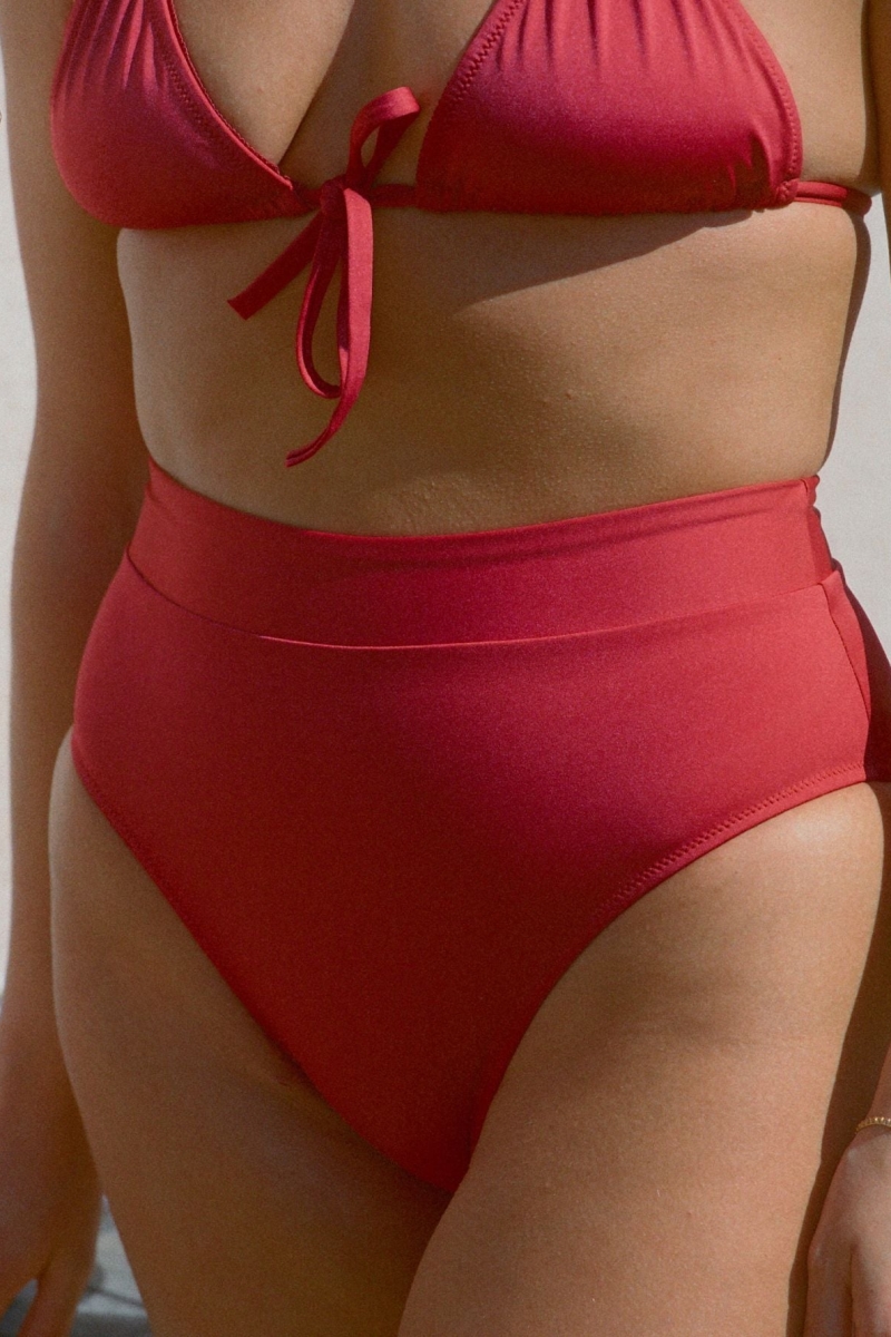 NÃ©nÃ©s womens vegan Bikini Bottom High Waisted Cherry Red