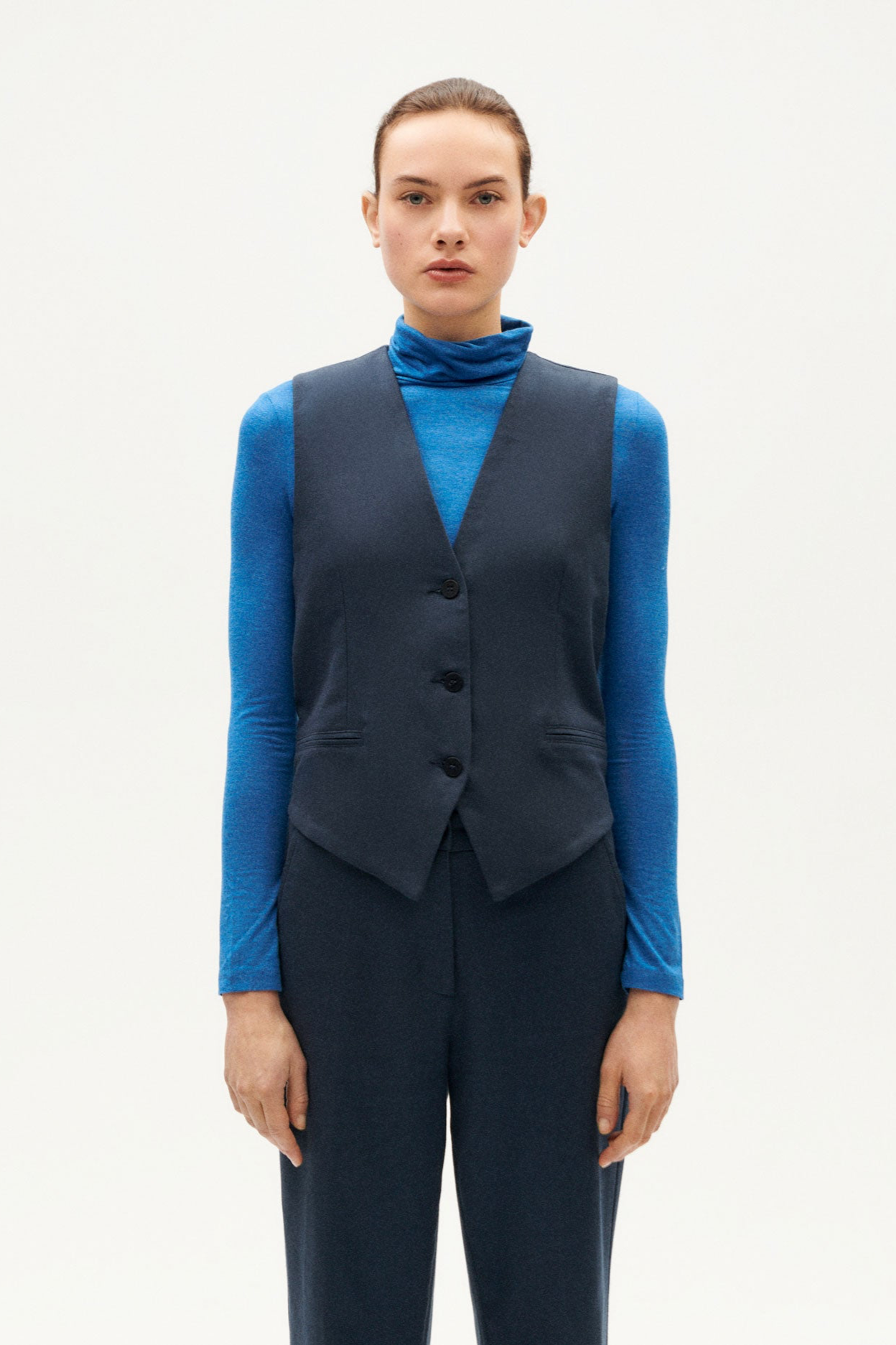 Thinking mu Damen vegan Oberteil Weste Edith Dunkelblau