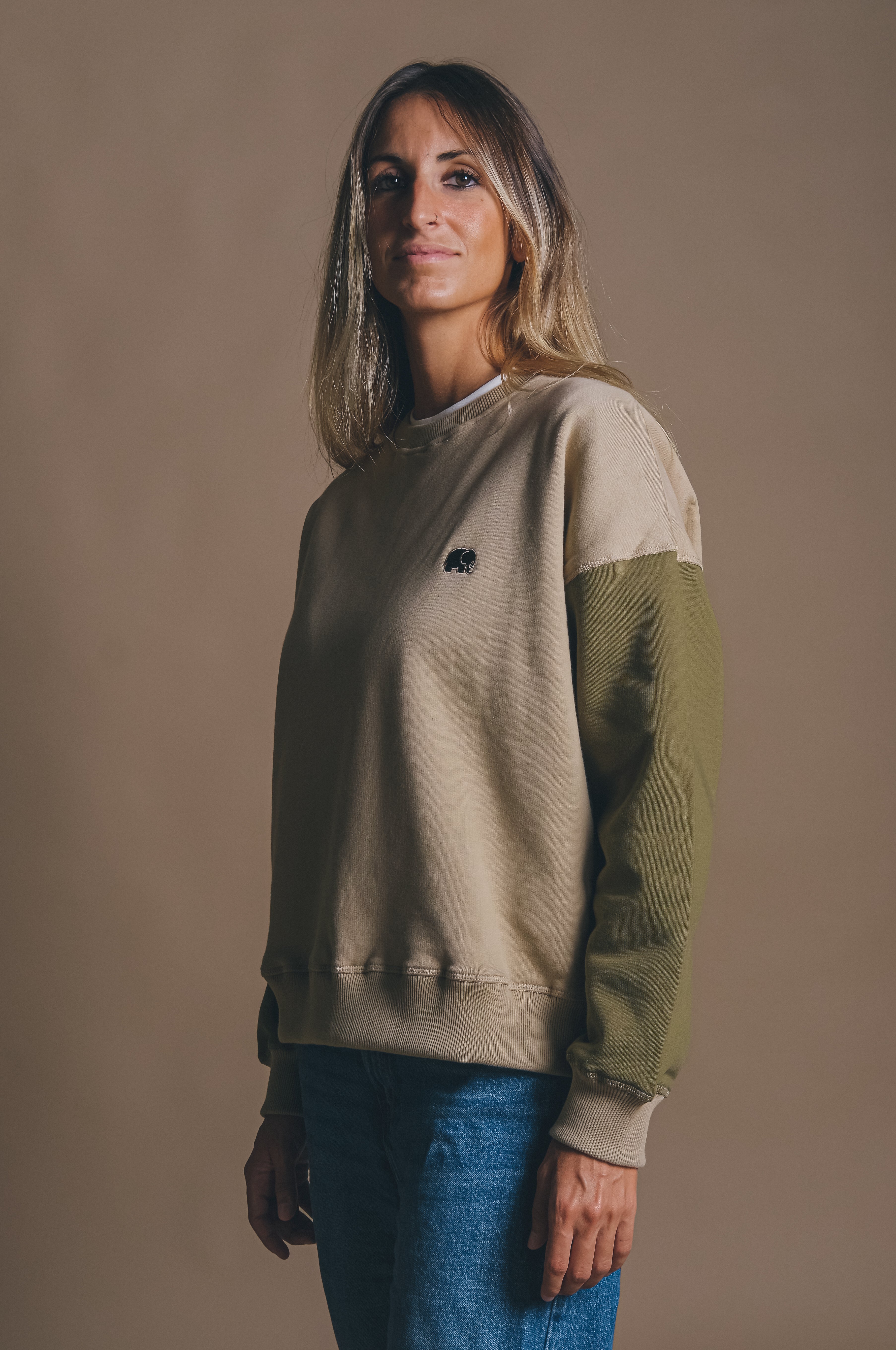Trendsplant Damen vegan ÃœbergroÃŸer Pullover Color Block Weihrauch