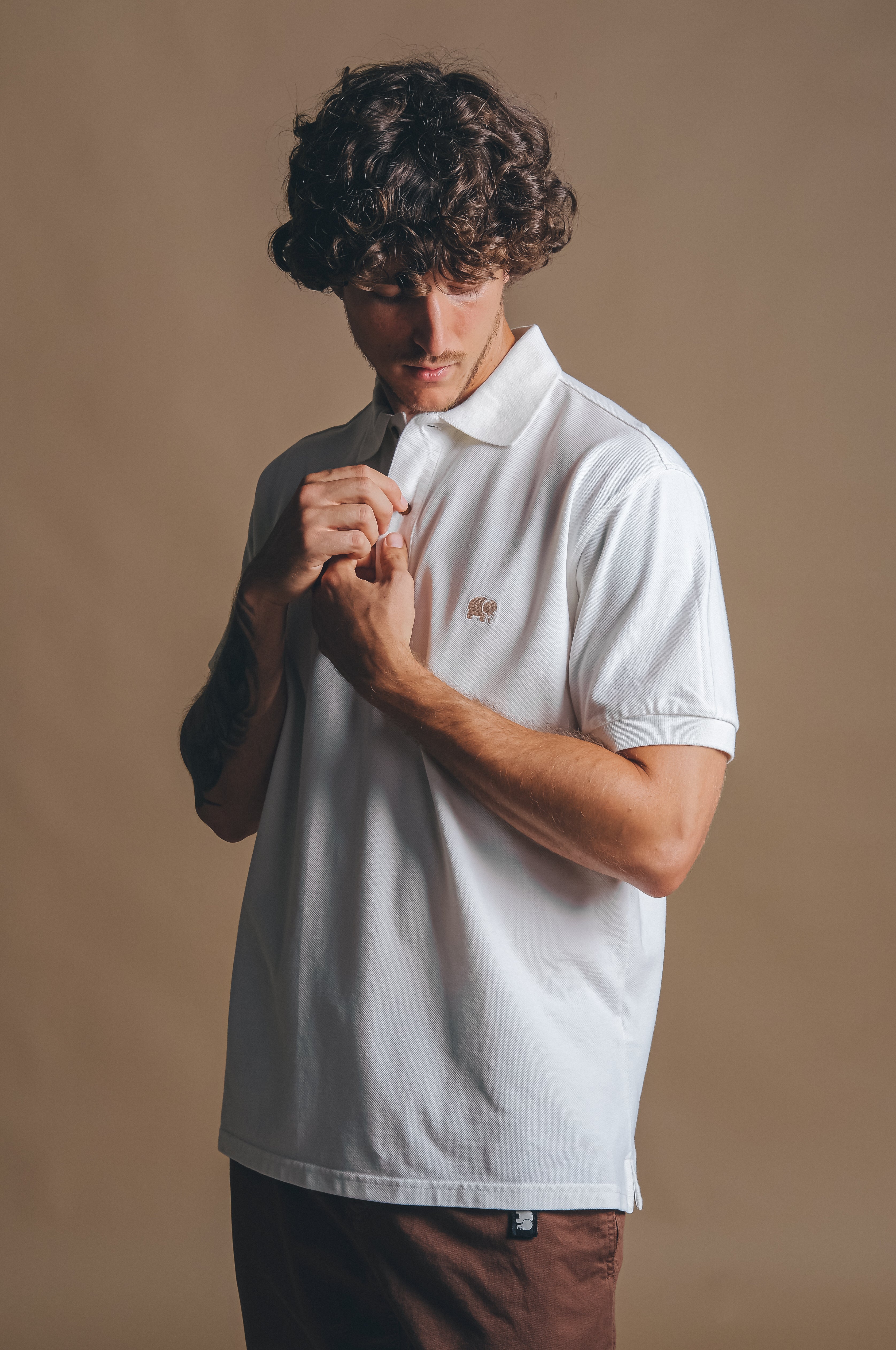 Image of Trendsplant mannen vegan Poloshirt Alcalali Amandelmelk Crème