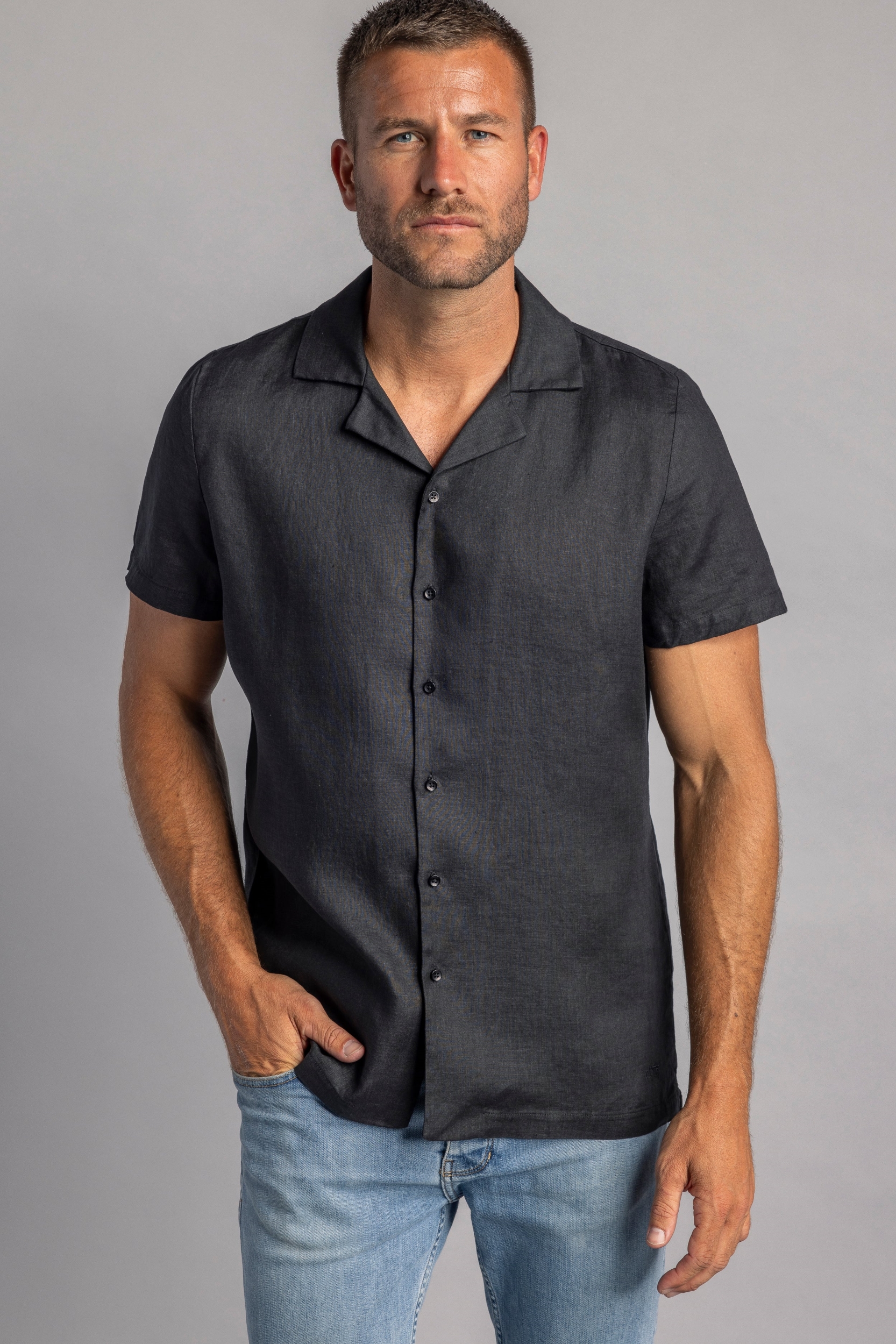 89388 - Herren vegan Hemd Leinen Schwarz