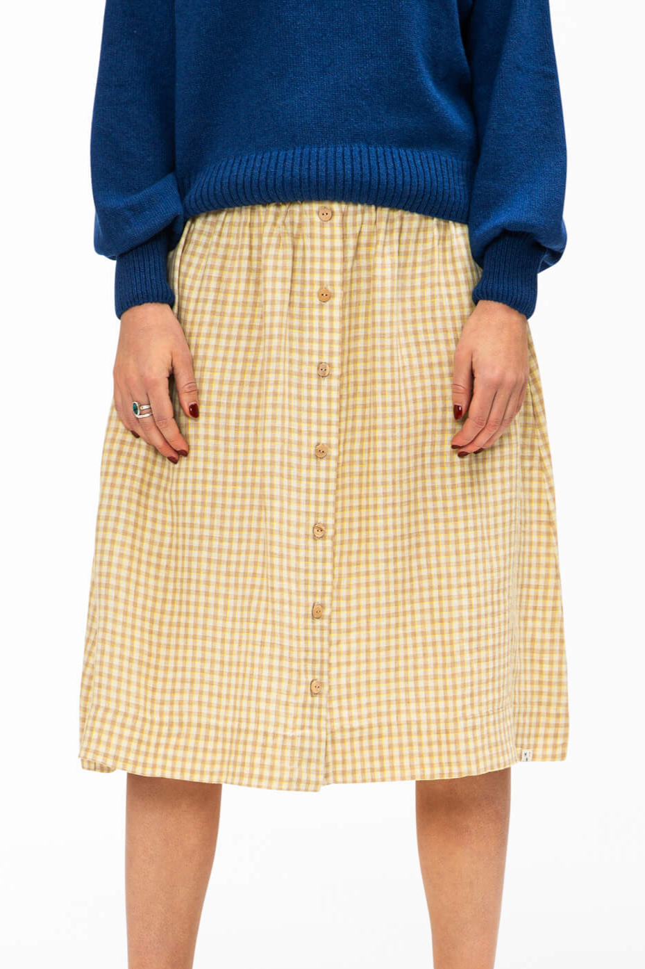 Image of MATONA dames vegan Midi-Rok Dijon-Ruit Geel & Crème