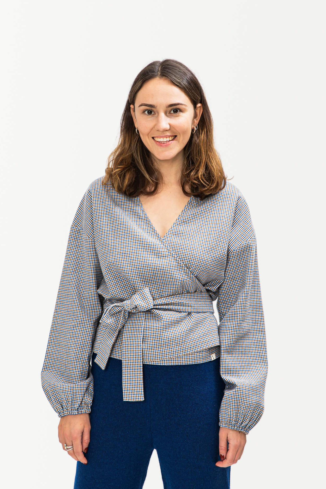MATONA Damen vegan Wickeloberteil Pepita Check Grau