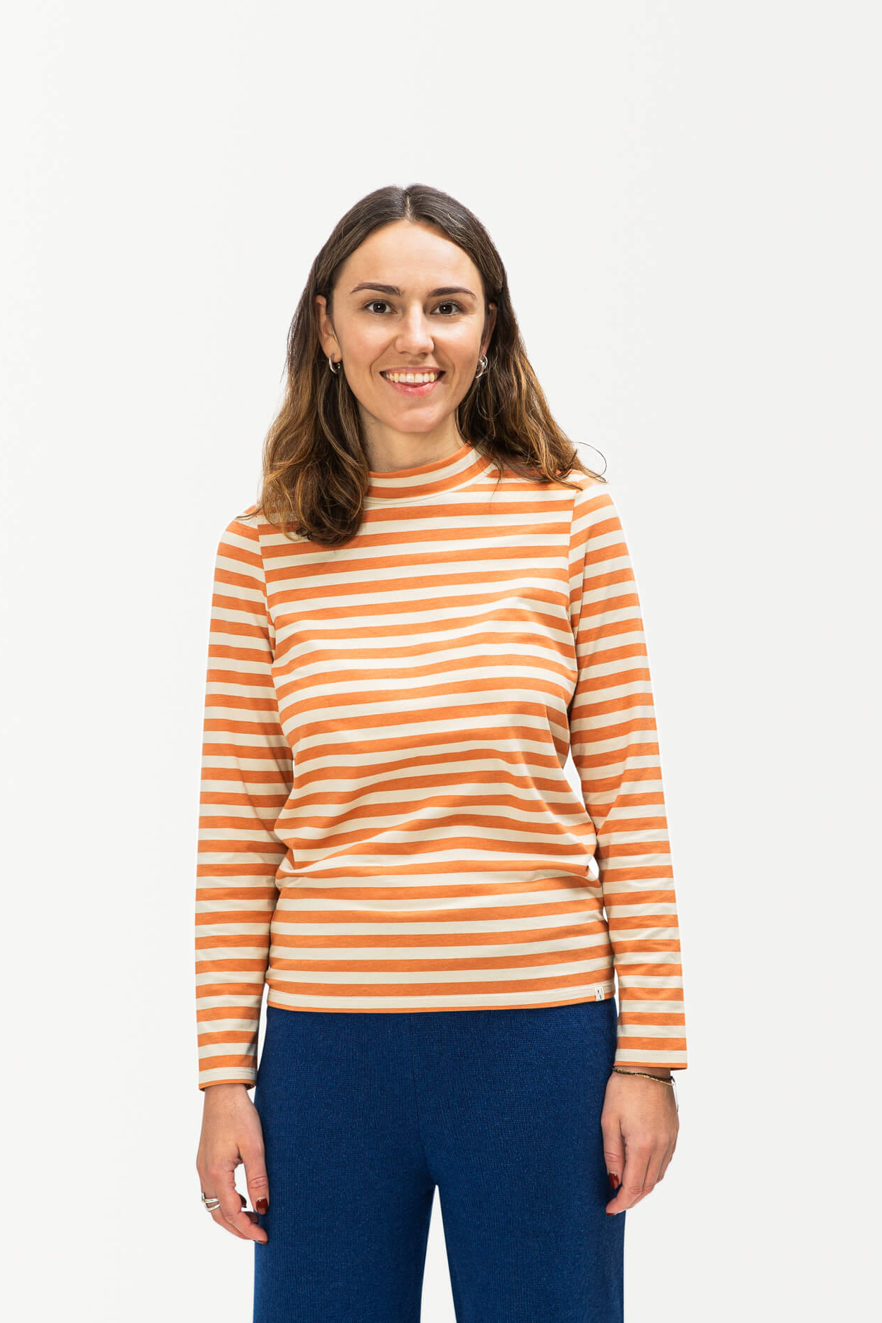 Image of MATONA dames vegan Kraag Lange Mouw Oranje & Karamel