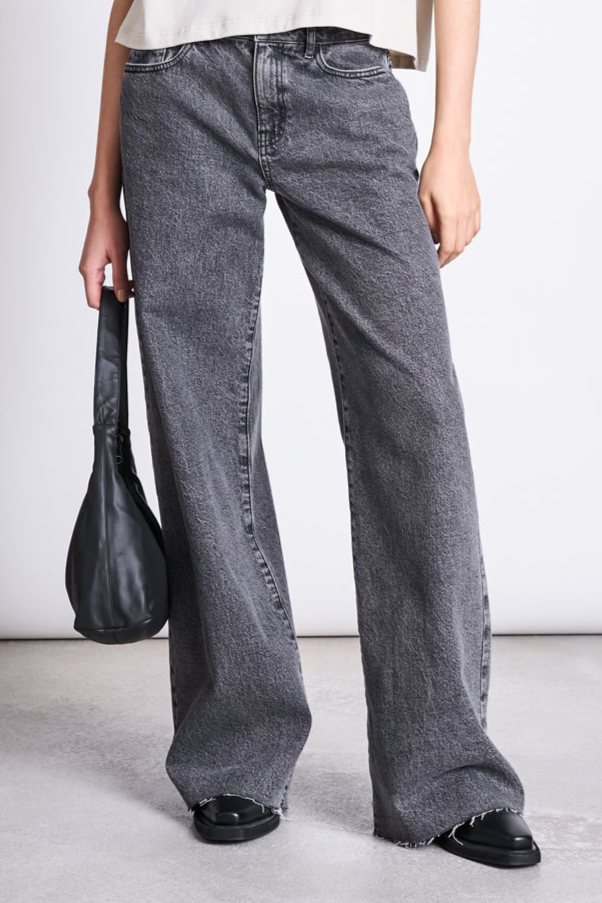 Image of JAN 'N JUNE dames vegan Jeans Wijde Pijpen Zonnig Lichtgrijs