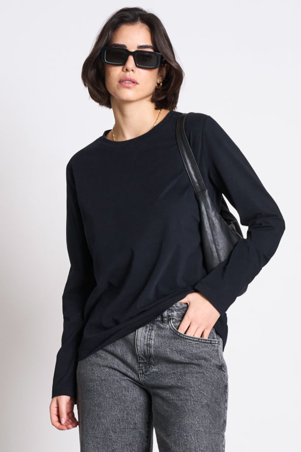 JAN 'N JUNE Damen vegan Longsleeve Brushed Boy Schwarz