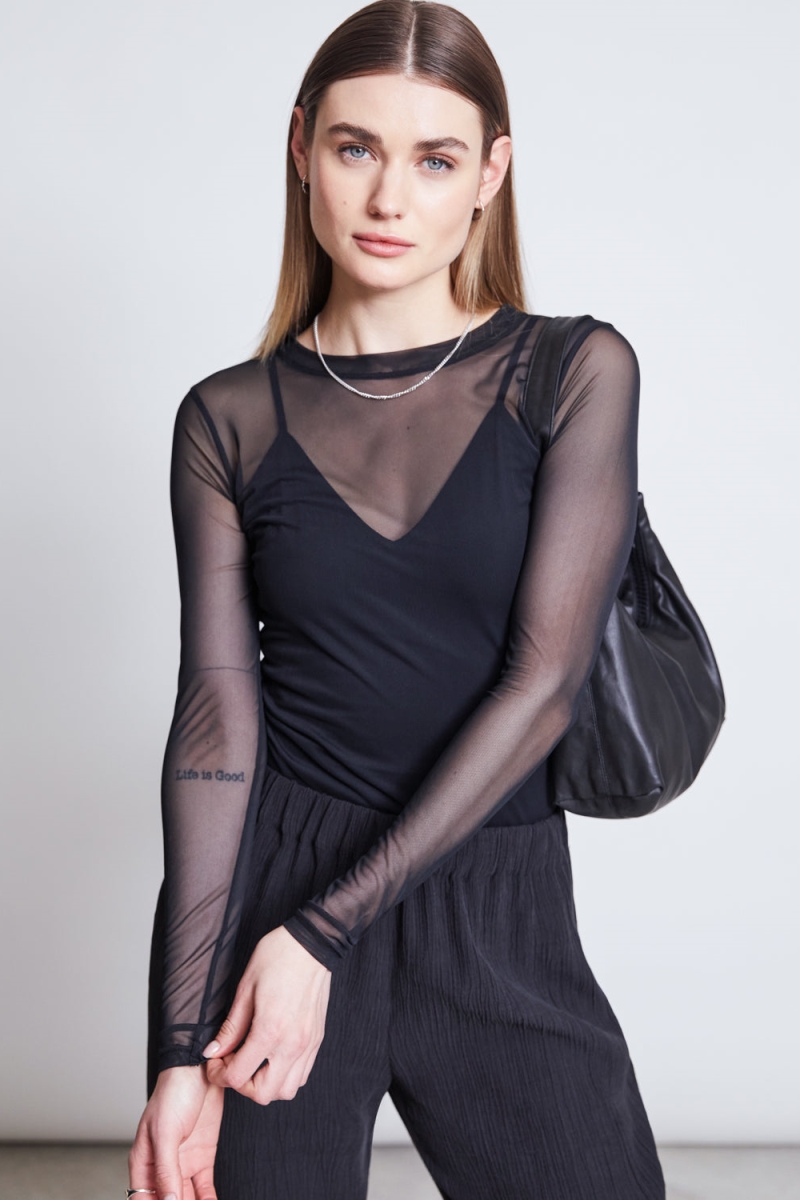 Image of JAN 'N JUNE dames vegan Lange Mouwen Mesh Dora Zwart