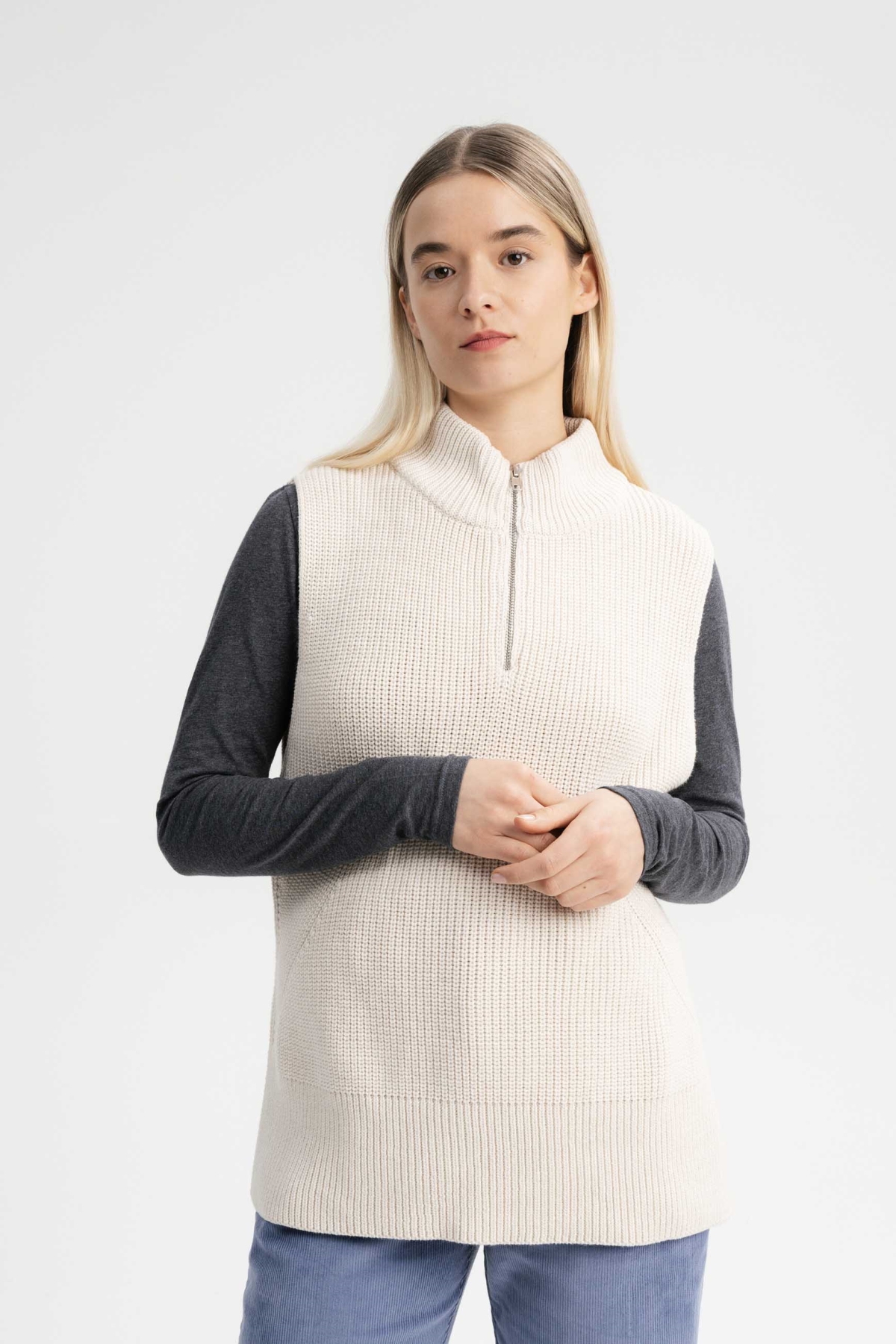 Image of MELA dames vegan Gebreid Vest Coltrui Gamini Crème