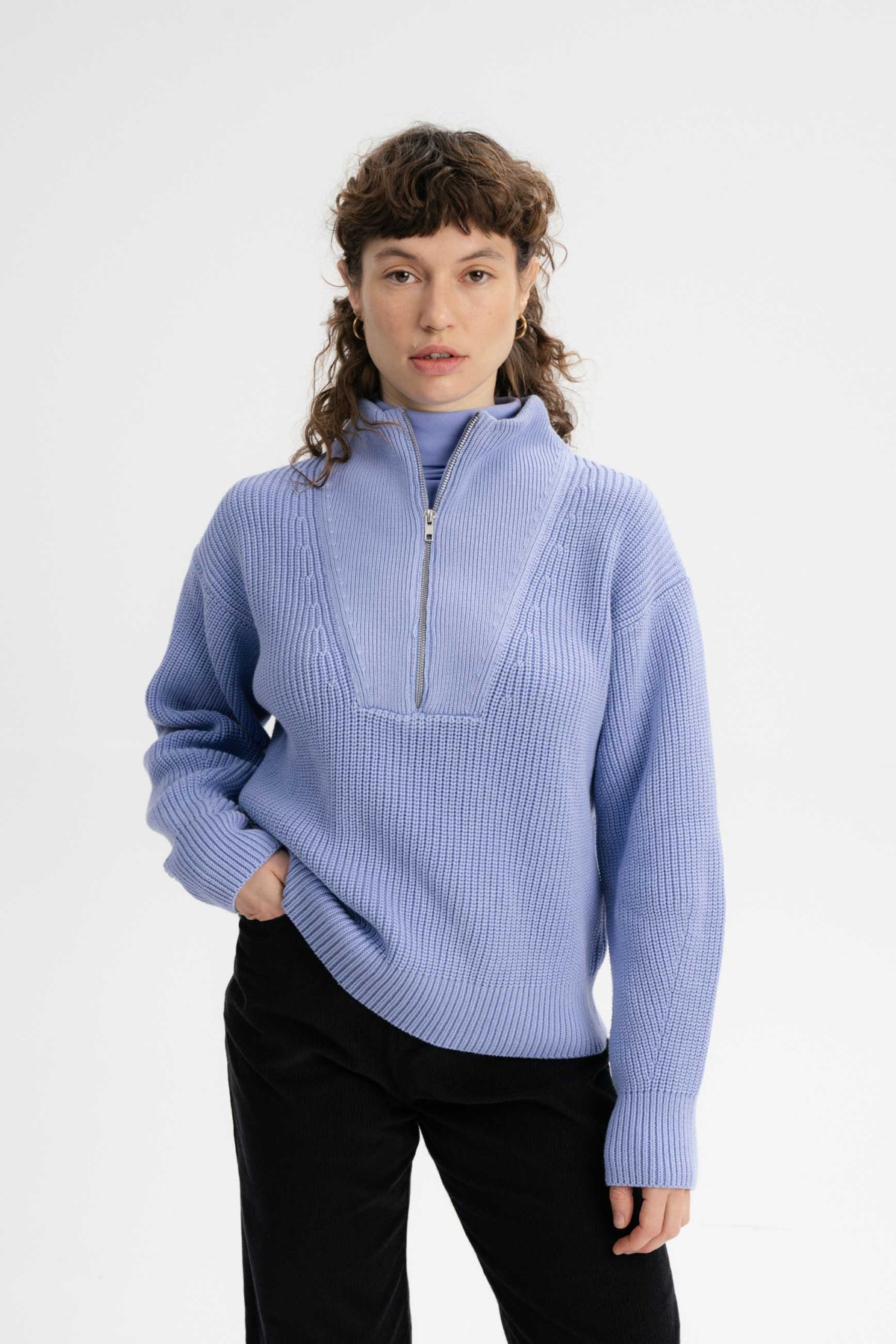 MELA Damen vegan Troyer Rippenstrick Kimaya Lila