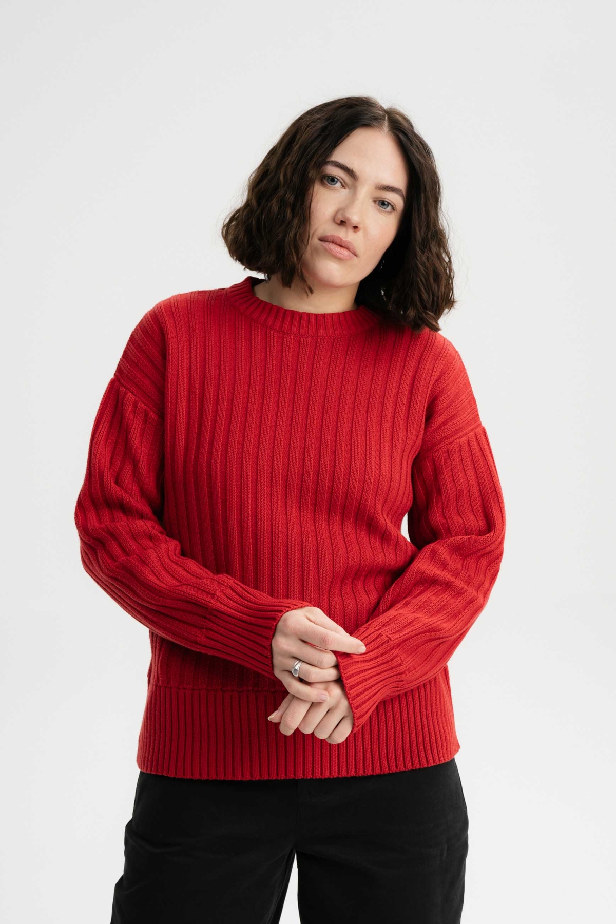 MELA Damen vegan Strickpullover Ishani Granatapfel