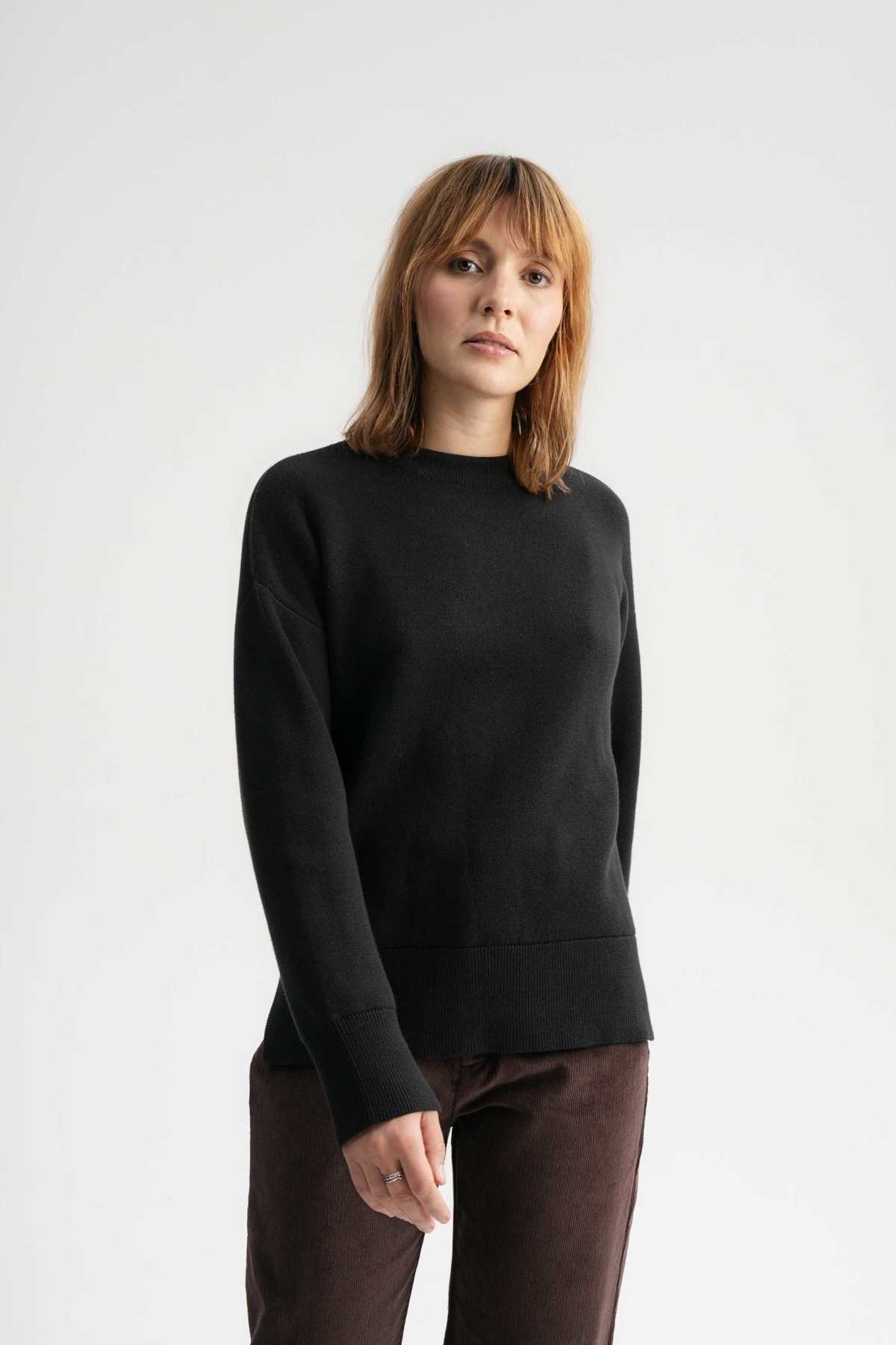 MELA Damen vegan Strickpullover Boxy Jacquard Faiza Schwarz