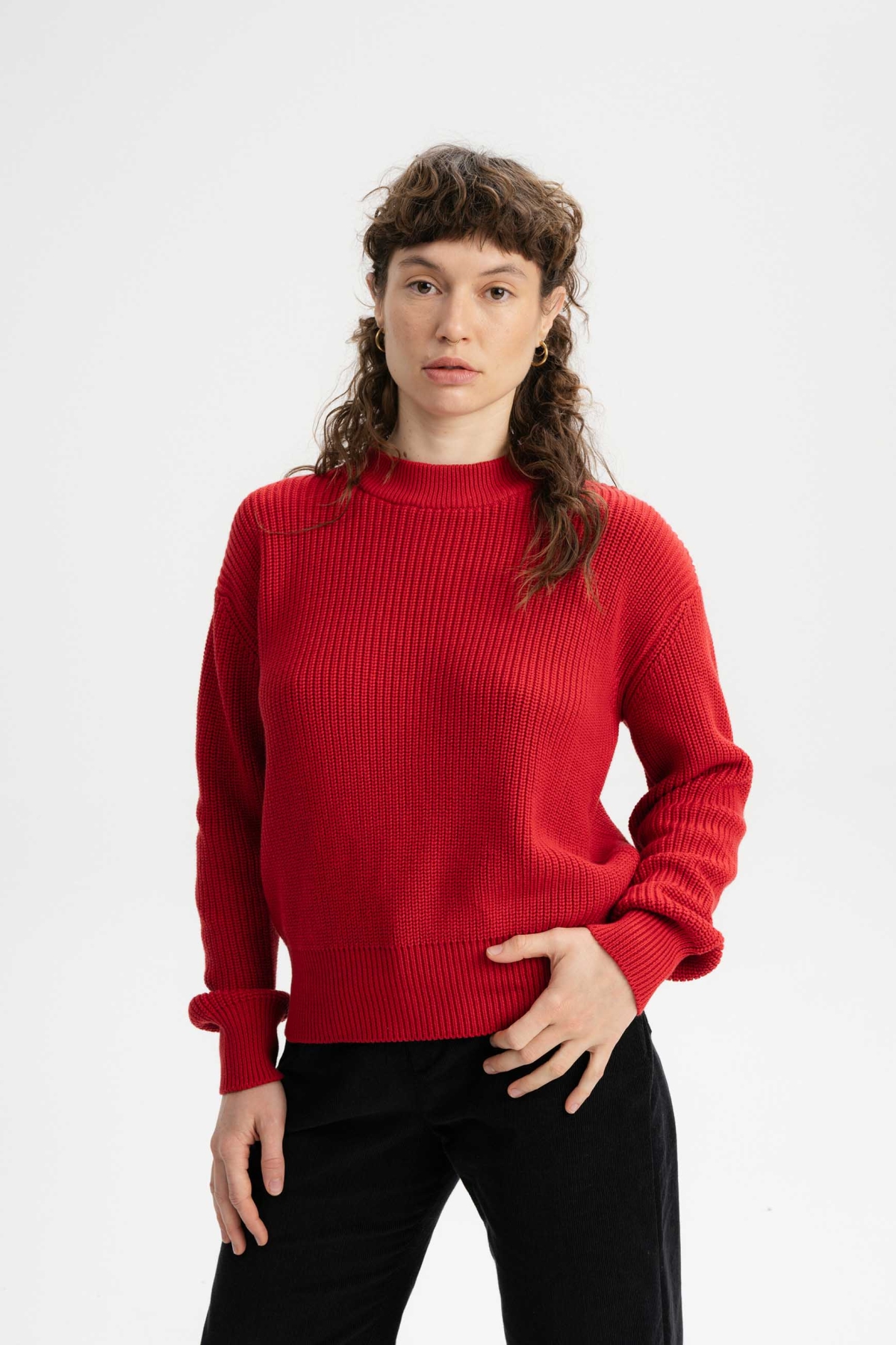 MELA Damen vegan Pullover Rippenstrick Manika Granatapfel