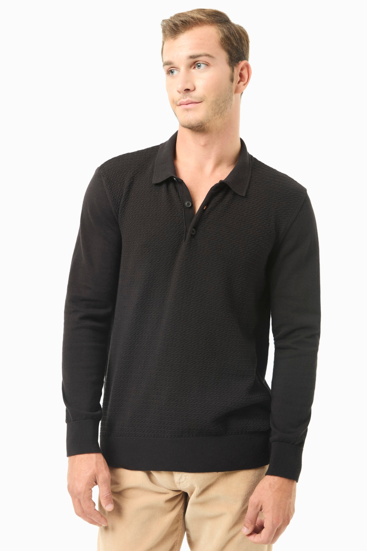 ORGANICATION Herren vegan Pullover Polo Kragen Schwarz