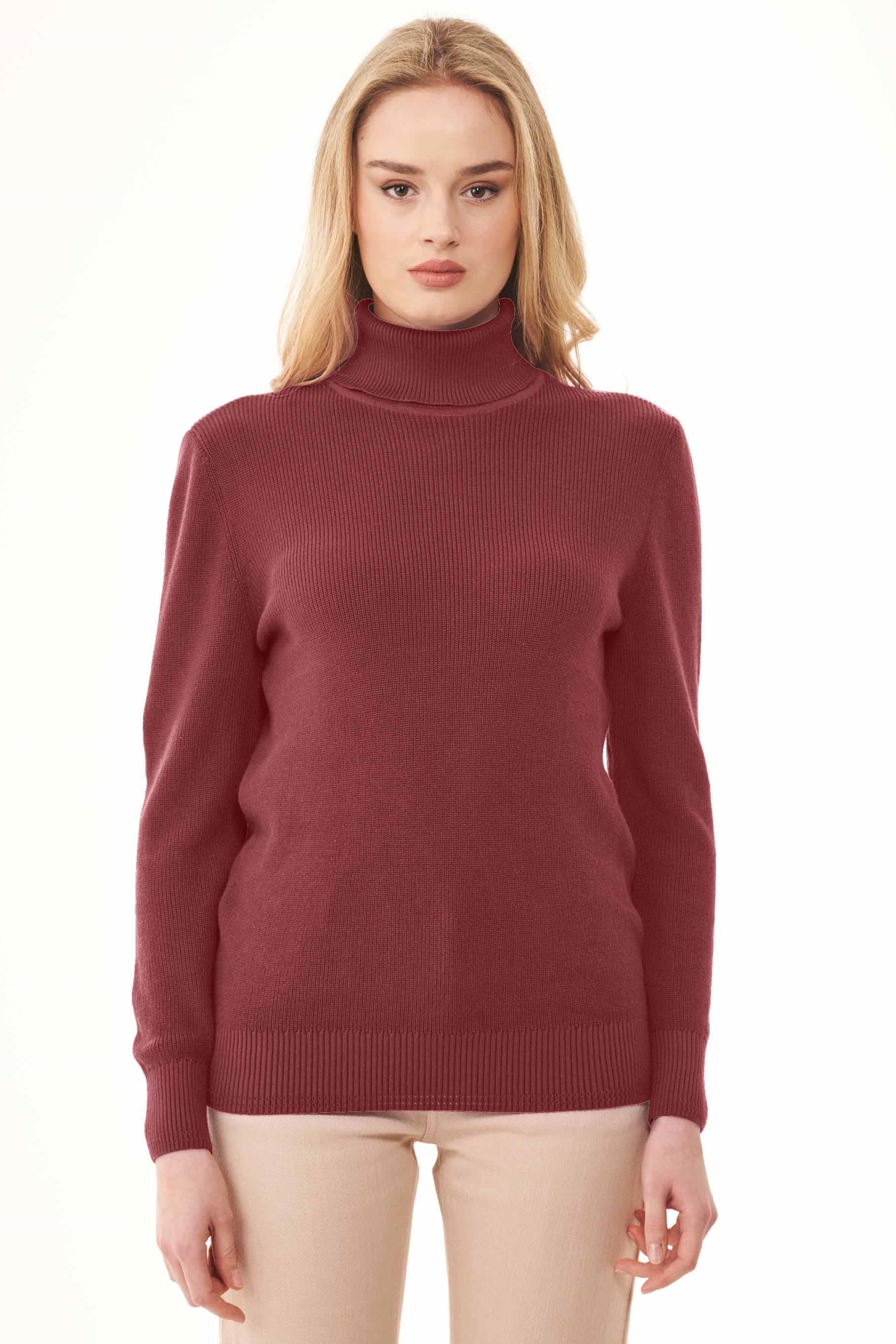 ORGANICATION Damen vegan Rollkragenpullover Dunkelrot