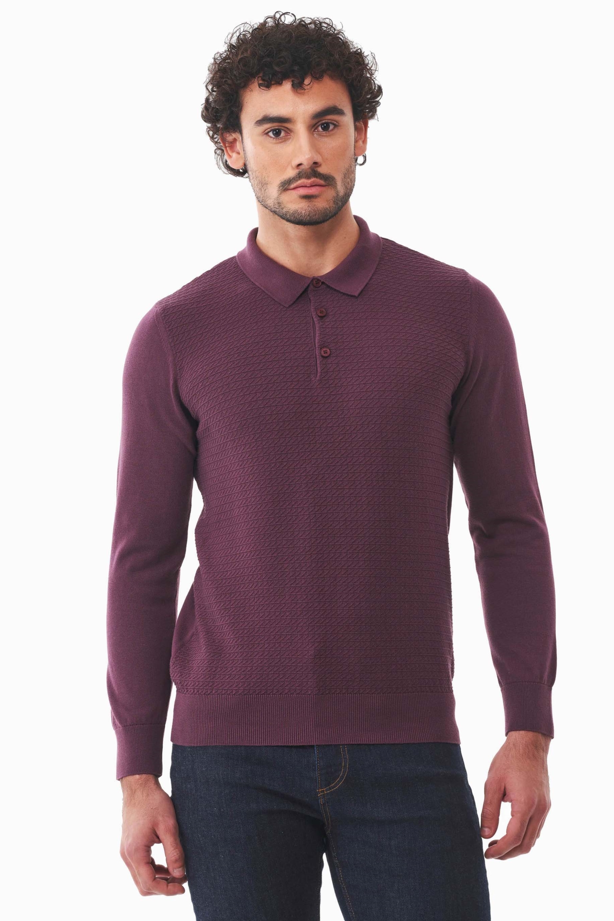 ORGANICATION Herren vegan Pullover Polokragen Dunkel Feige Lila