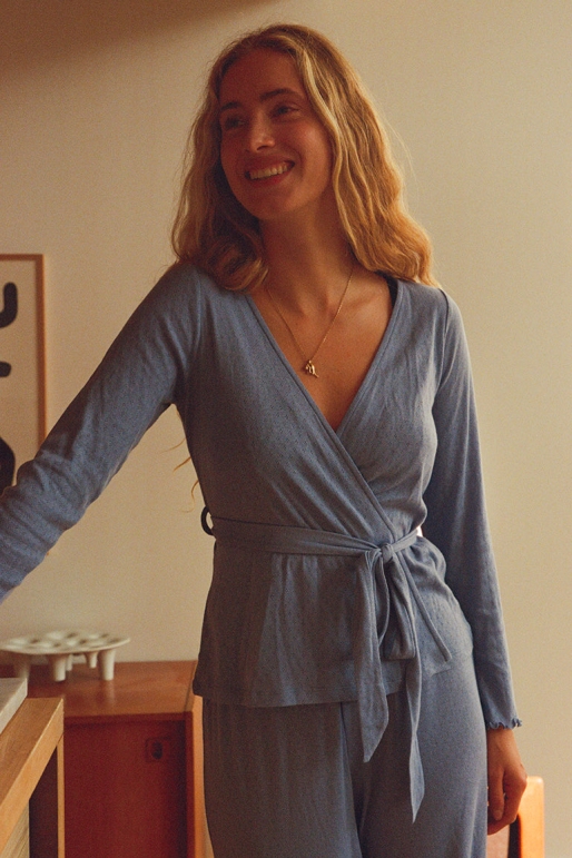 Nénés Damen vegan Pyjama-Oberteil Kristin Blau